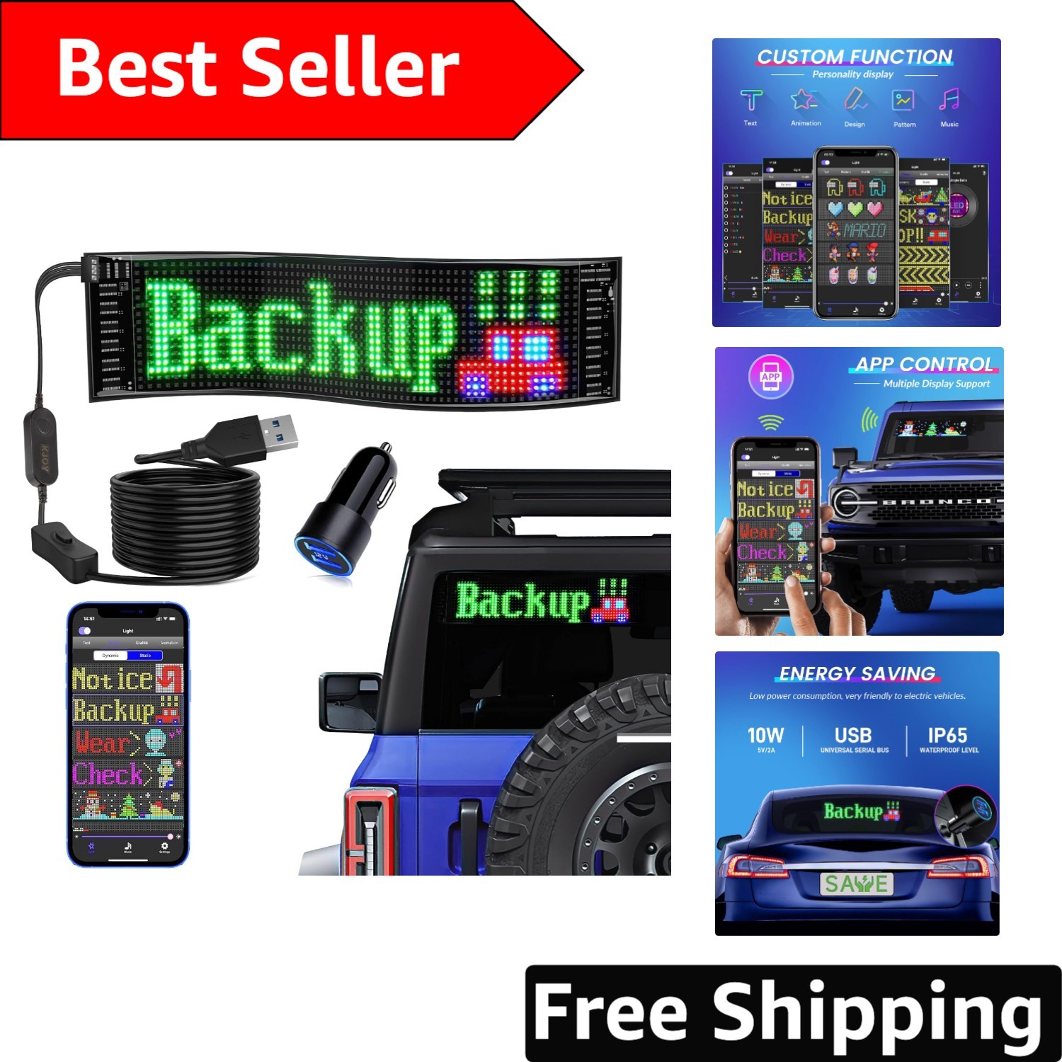 Portable 15”x4” LED Sign with App Control: Ideal for Parties and Promotions