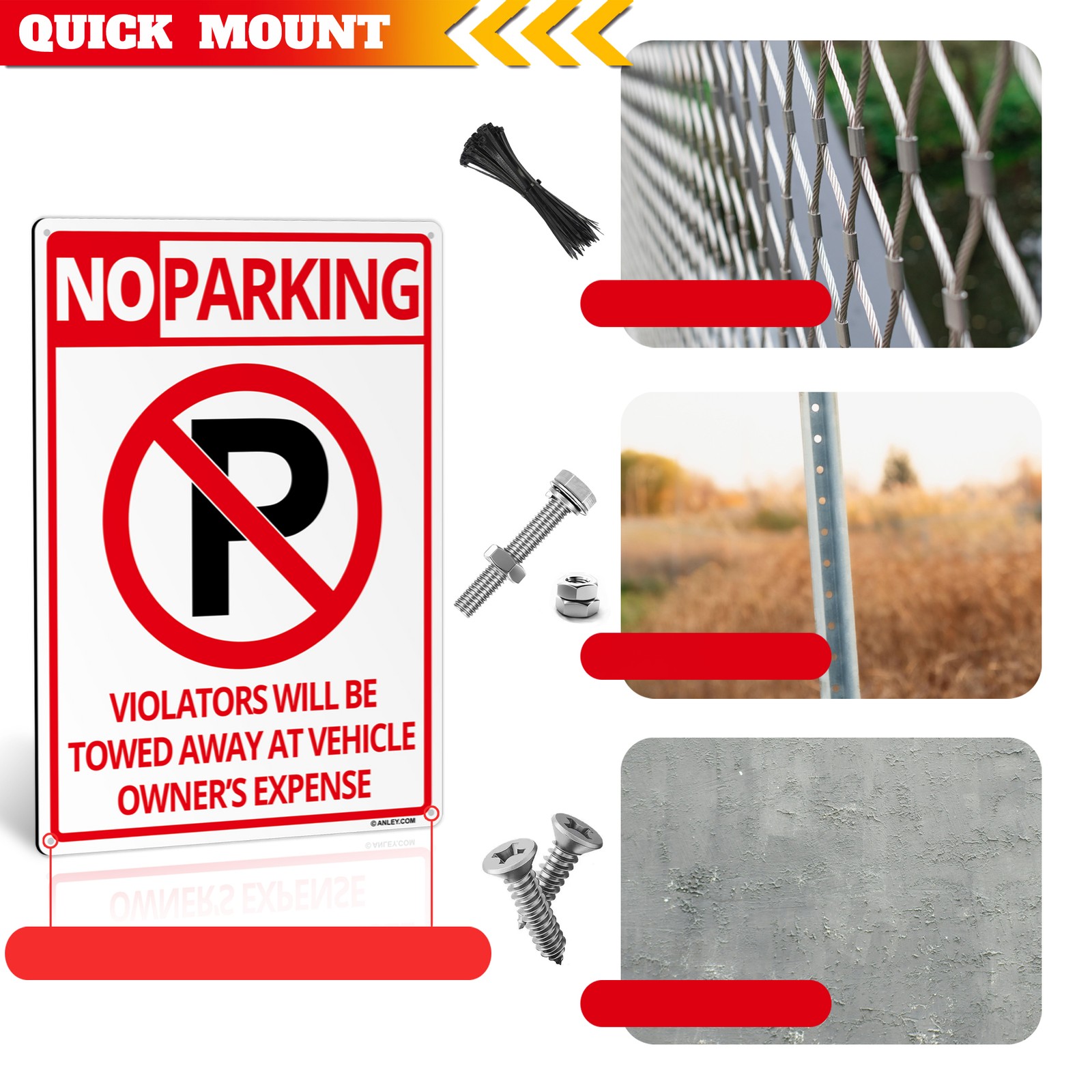 Anley 2 Pack No Parking Sign – Rust-Free Weatherproof Aluminum Warning Signs