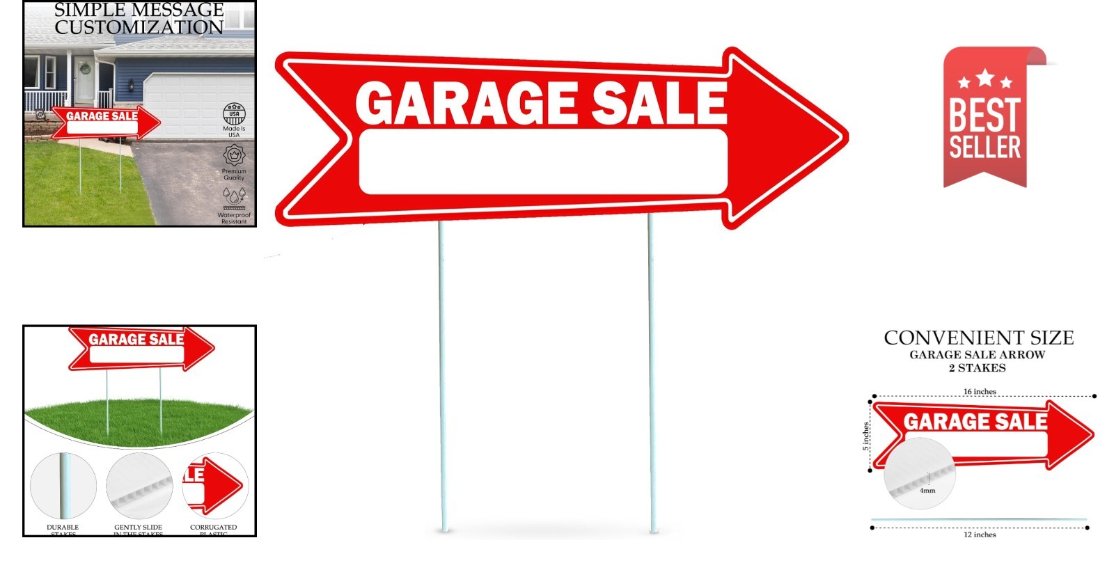 Double Sided Yard Sale Arrows – Large 16″x5″ Sign with 2 Stakes – 1, 3, or 6 …