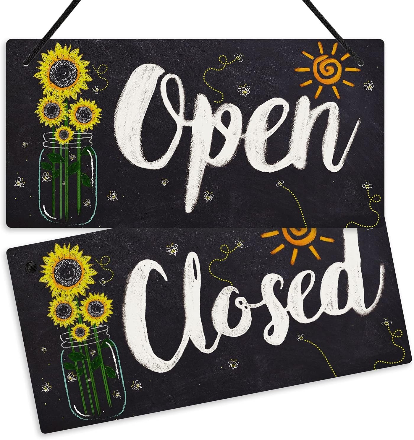 Weatherproof Open Closed Sign – 10×5 Inches PVC Hanging Sign for Cafes & Shops