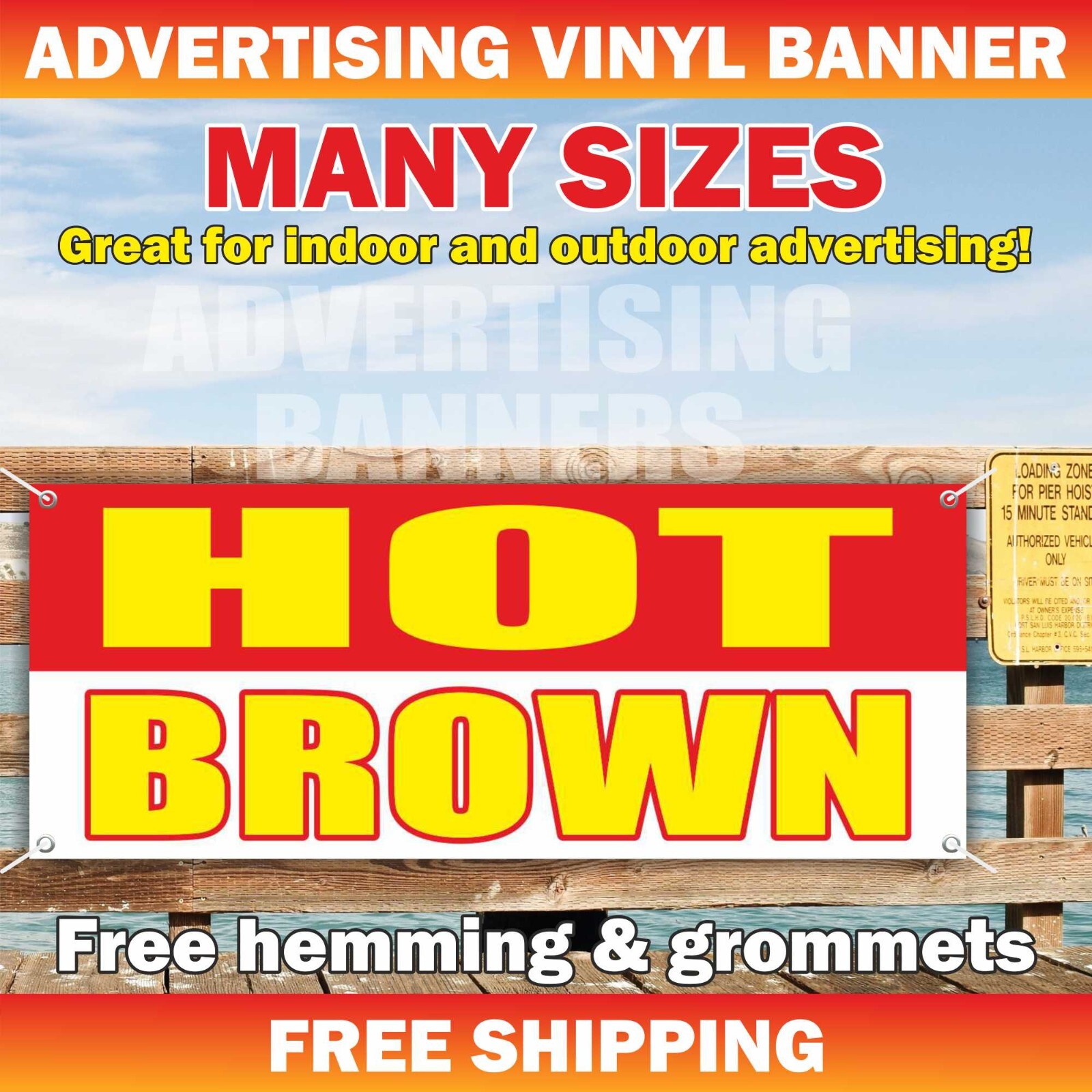 Hot Brown Advertising Banner Vinyl Sign Burger Sub Hot Dog American Sandwich