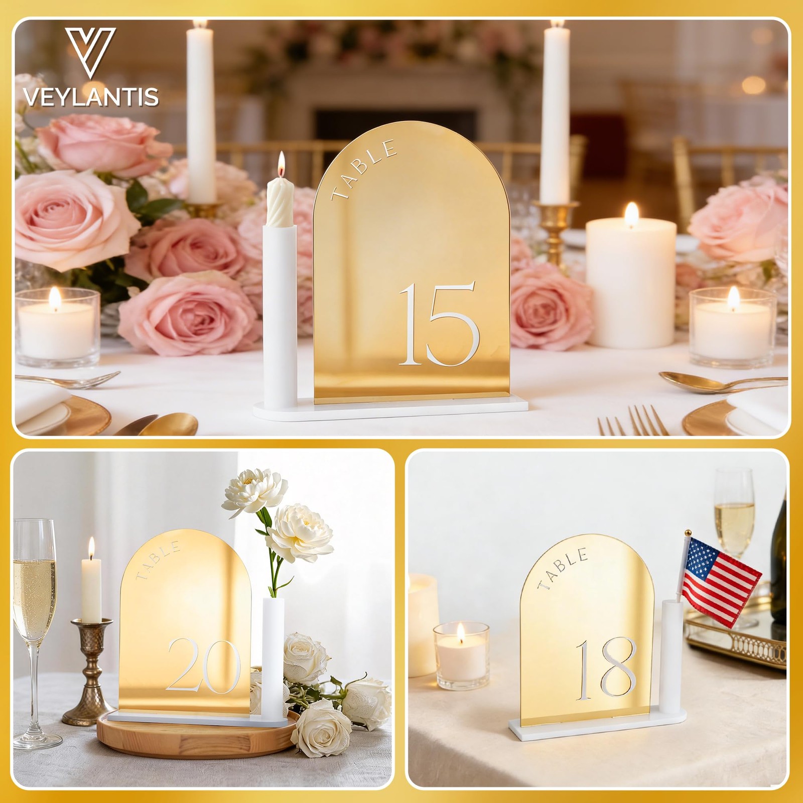Veylantis Table Numbers 120 Number Holders For Wedding Reception , Gold Acry…