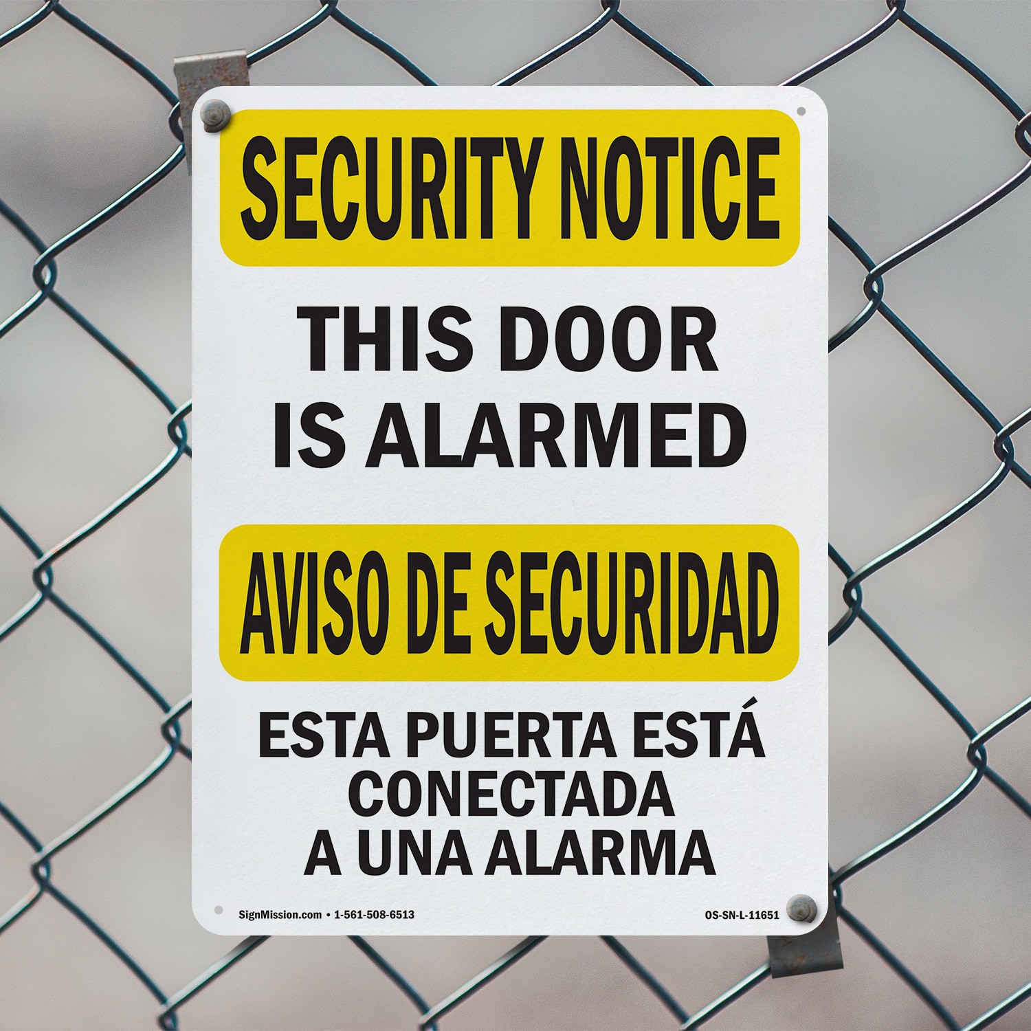 This Door Is Alarmed Bilingual OSHA Security Notice Sign Or Decal – 5 or 10 Pack