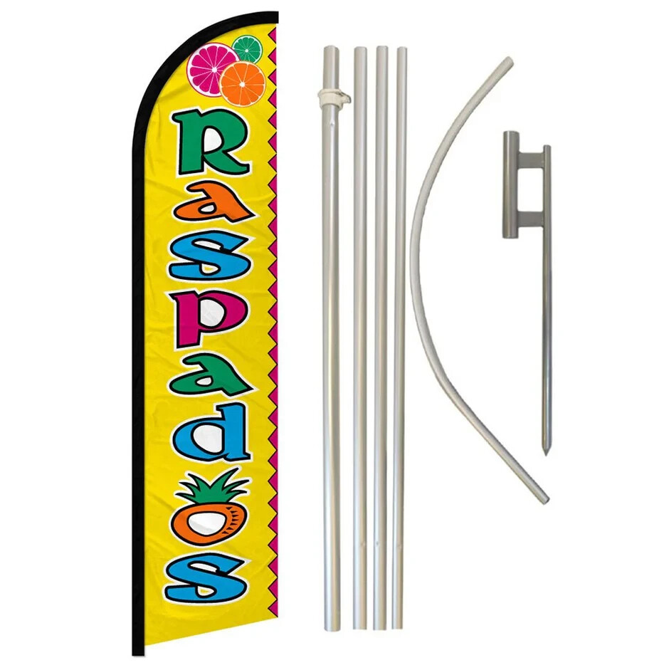 Raspados Windless Full Curve Advertising Shaved Ice Banner Flag & Pole Kit