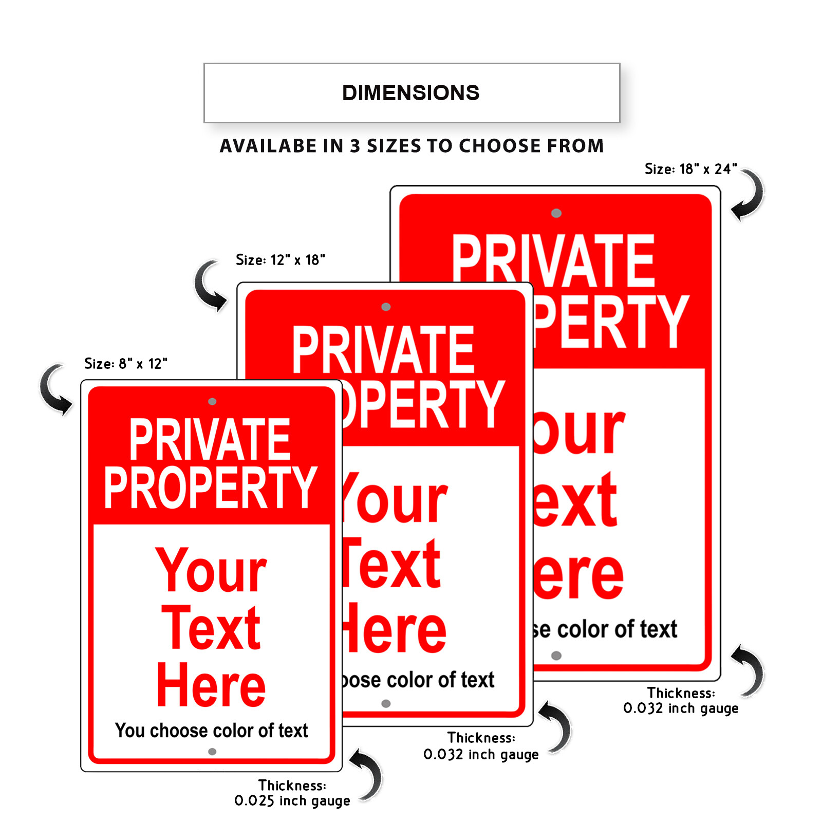 Custom Sign Private Property Your Text Warning Personalized Aluminum Metal Sign