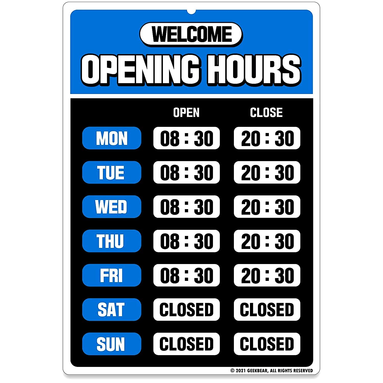 GEEKBEAR Business Hours Sign for Glass Door (Blue)