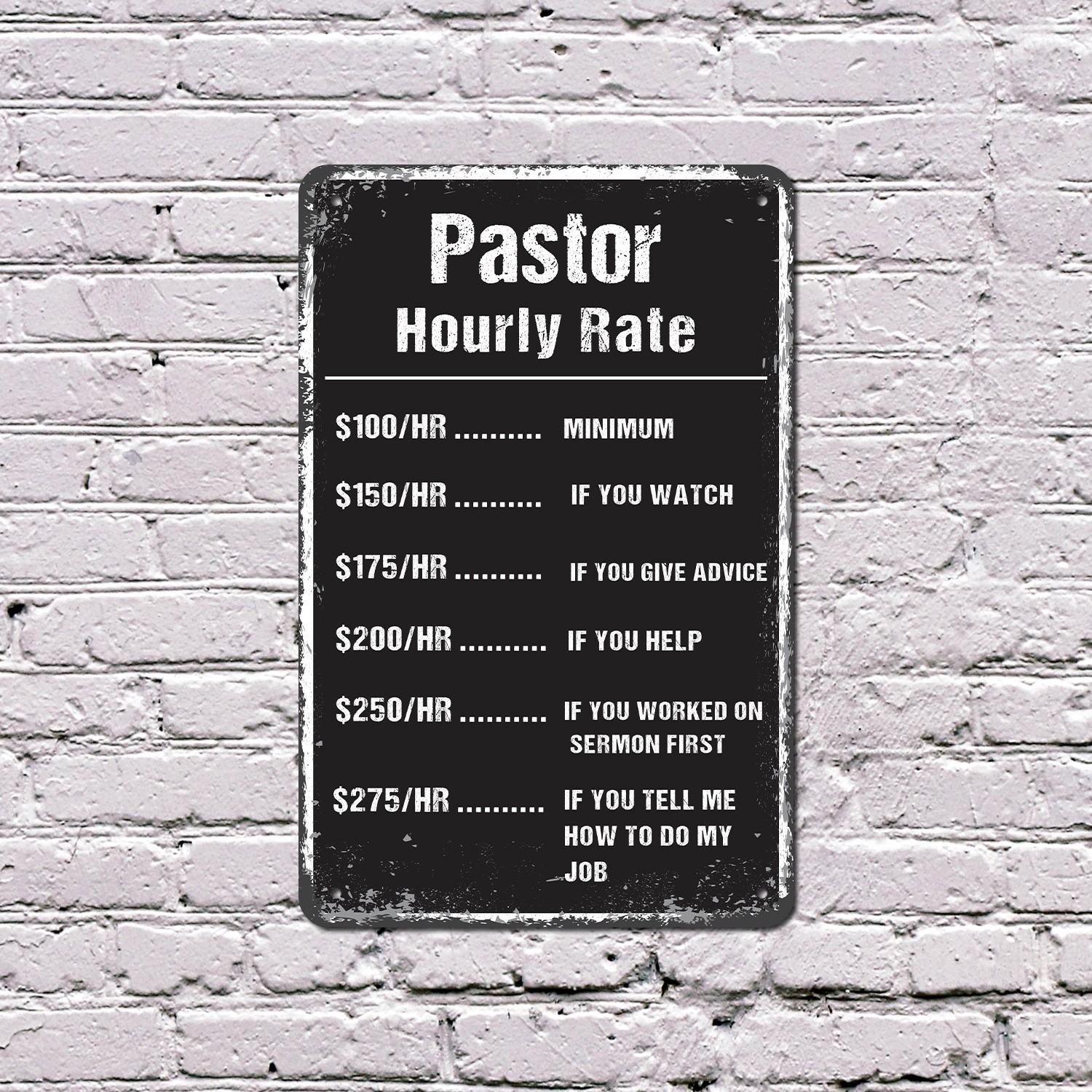 Pastor Hourly Rate Funny Sign Pray Pay Play Nice Perfect for Offices Studies