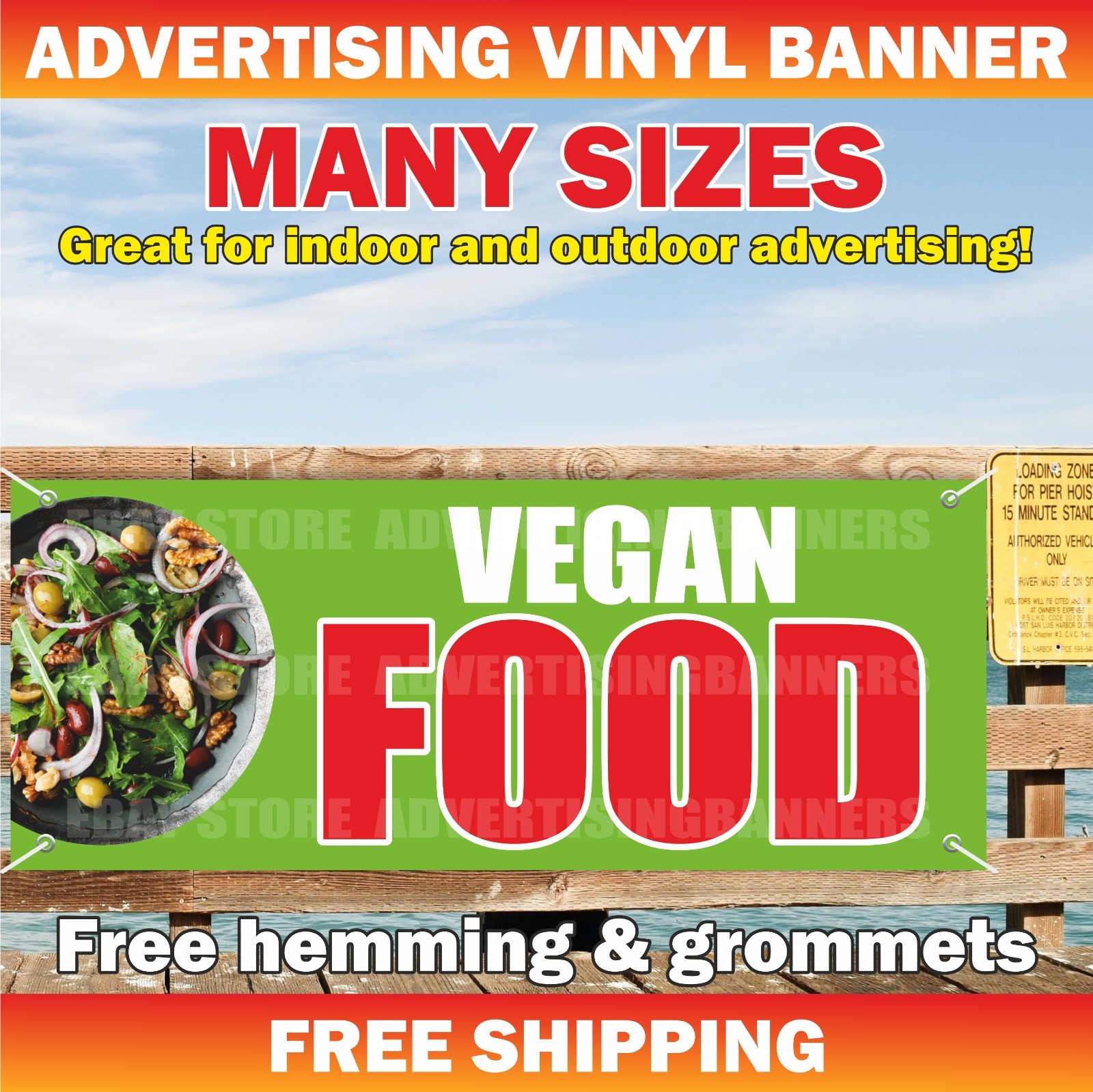 VEGAN FOOD Advertising Banner Vinyl Mesh Sign Diet Vegetarian Food Street Food