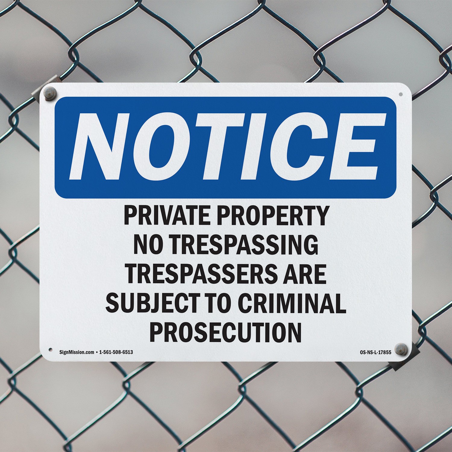 Private Property No Trespassing Trespassers OSHA Notice Sign, Decal 5 or 10 Pack