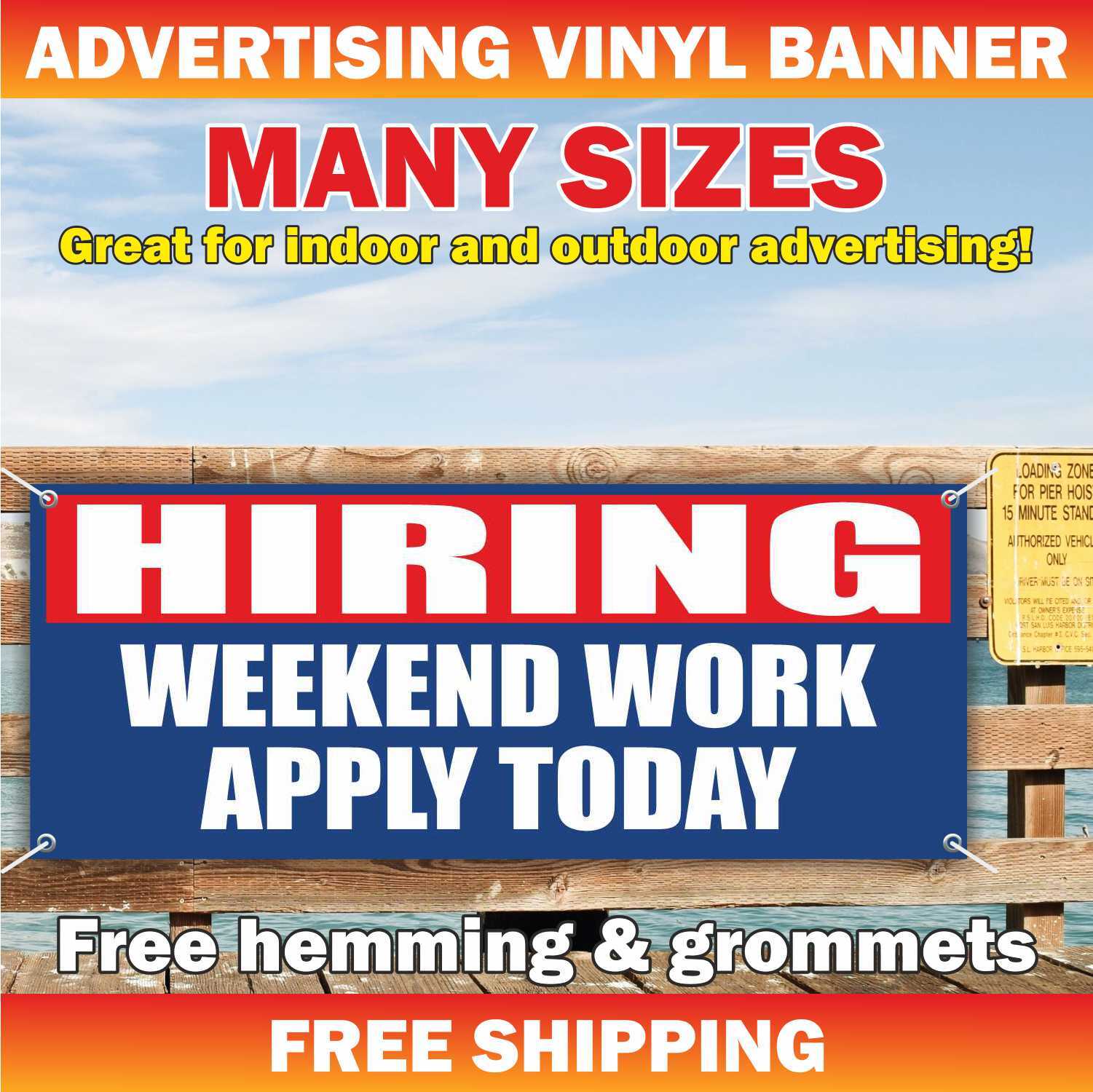 HIRING WEEKEND WORK APPLY TODAY Advertising Banner Vinyl Mesh Sign Job Service