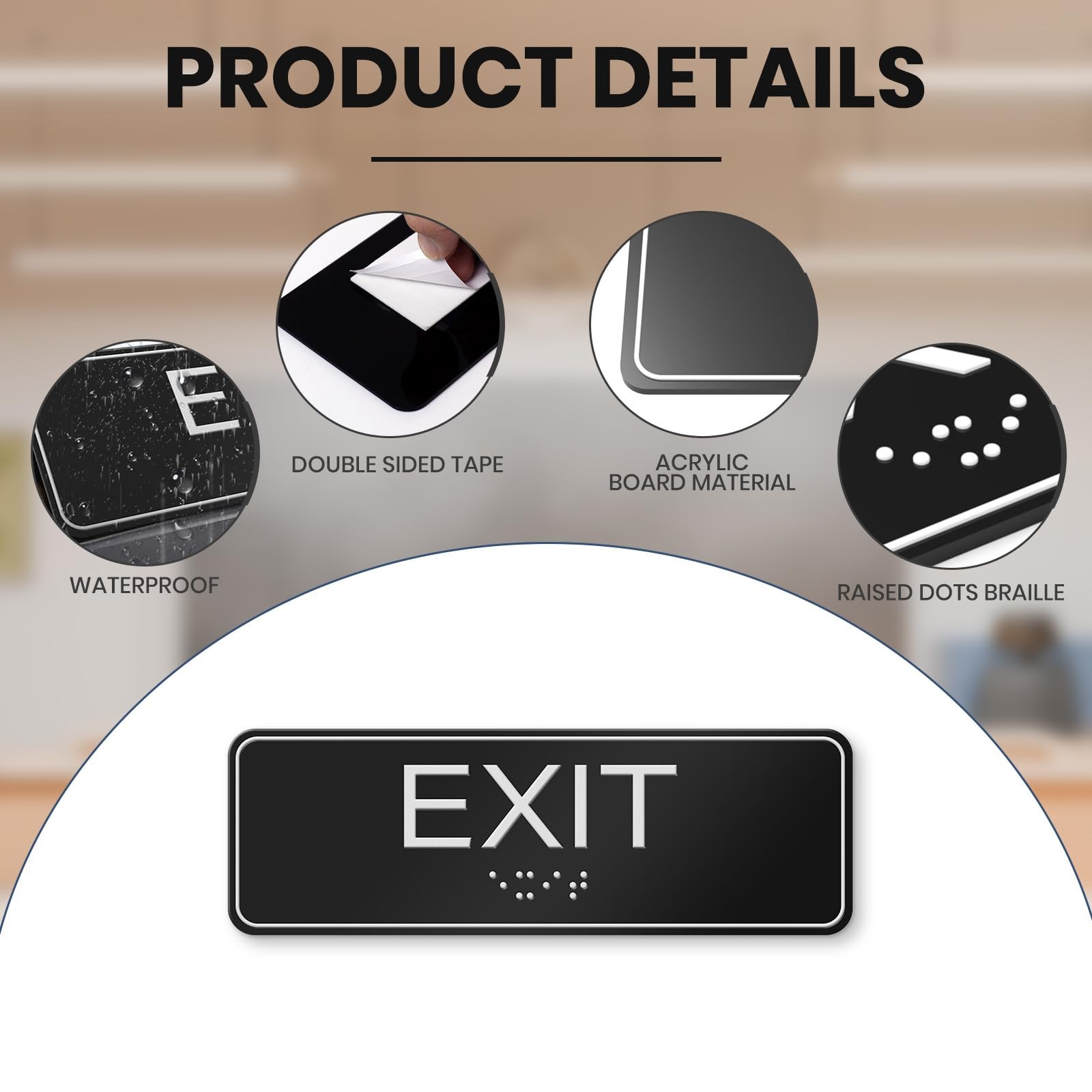Exit Signs 4 Pack 9×3 Inch with Braille and Tactile Identification ADA Compli…
