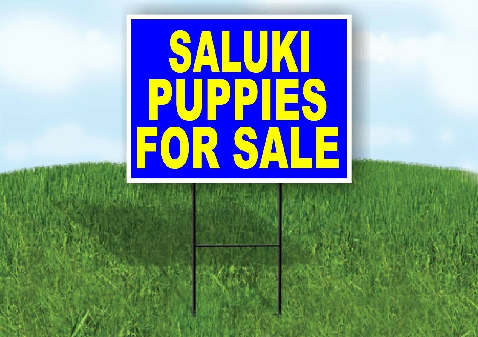 Saluki PUPPIES FOR SALE YELLOW BLUE Yard Sign Road with Stand LAWN SIGN