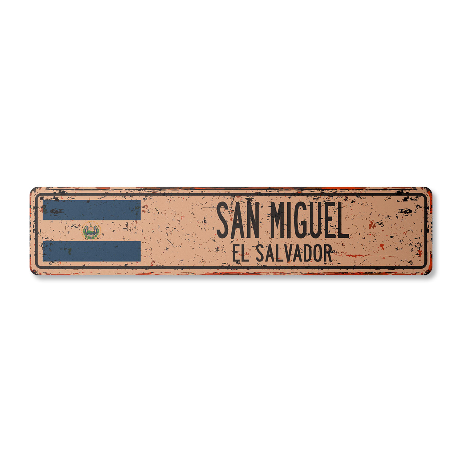 SAN MIGUEL EL SALVADOR Vintage Street Sign Salvadoran flag city country rustic