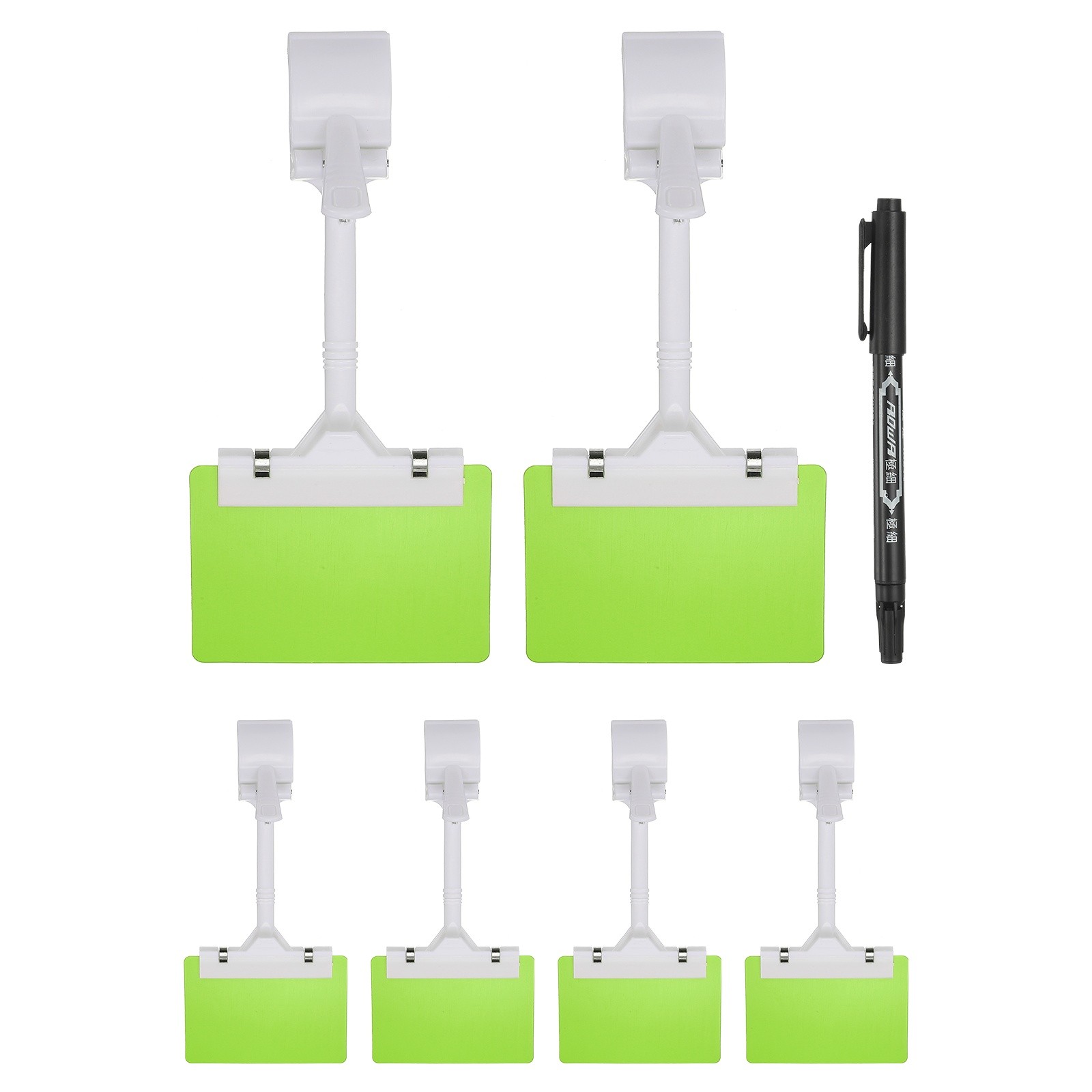6 Pcs Sign Holders with Green A7 Plastic Cards & Erasable Marker, White