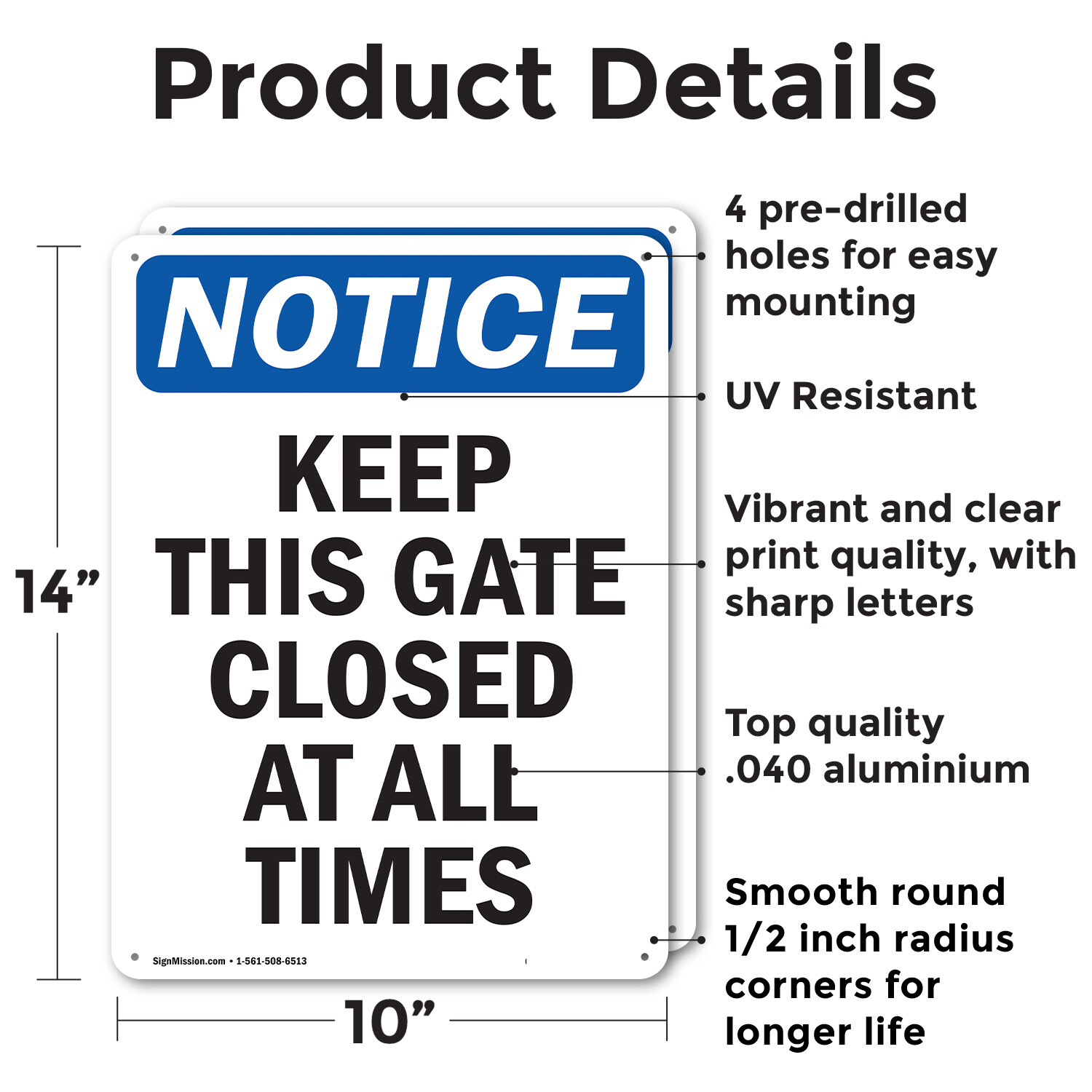 (2 Pack) Keep This Gate Closed At All Times OSHA Notice Sign Decal Metal Plastic