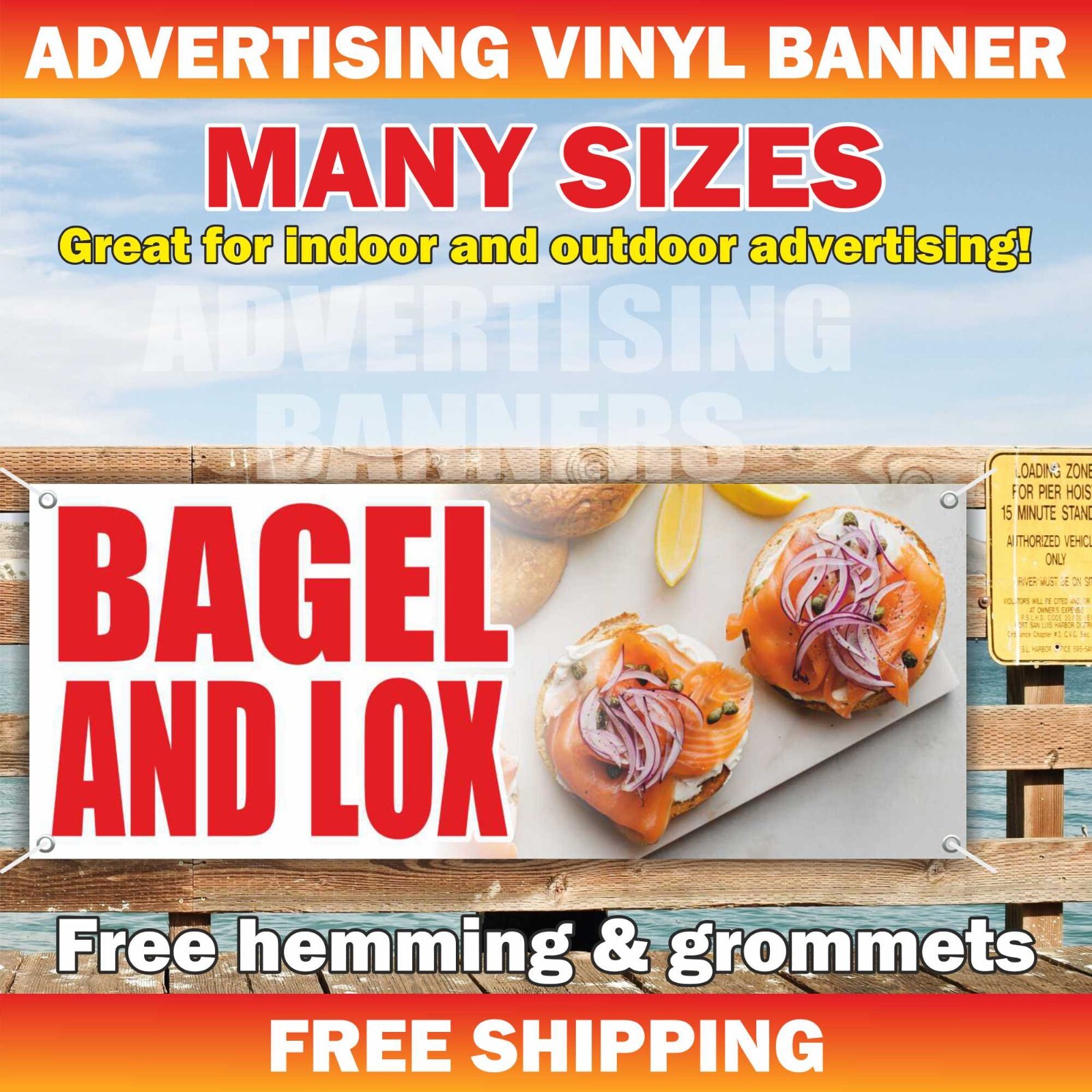 Bagel and Lox Advertising Banner Vinyl Sign Toast Sub Lunch Breakfast Sandwich