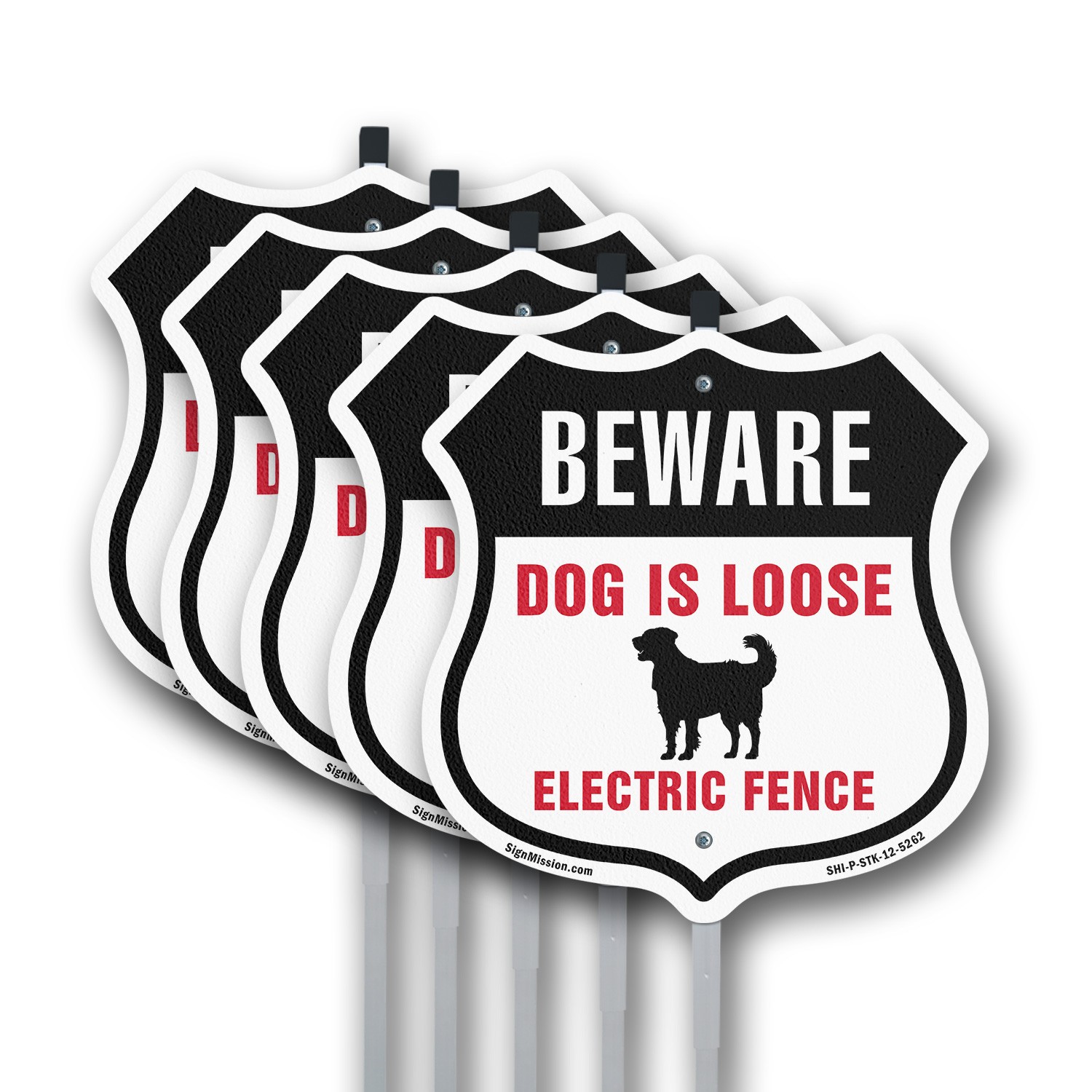 Beware Dogs Are Loose Invisible Fence Shield Shaped Sign With Stake