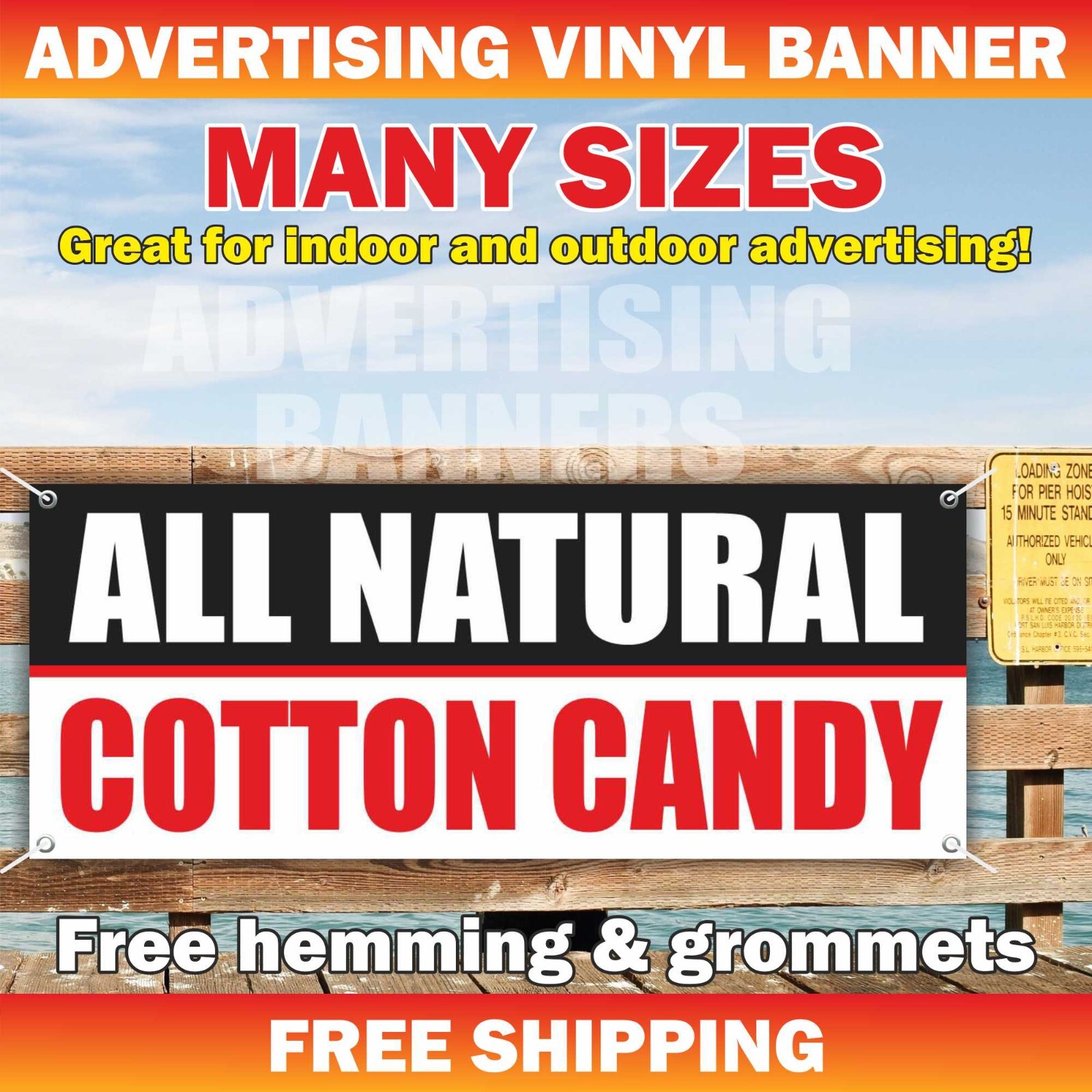 ALL NATURAL COTTON CANDY Advertising Banner Vinyl Mesh Sign Poster Free Shipping