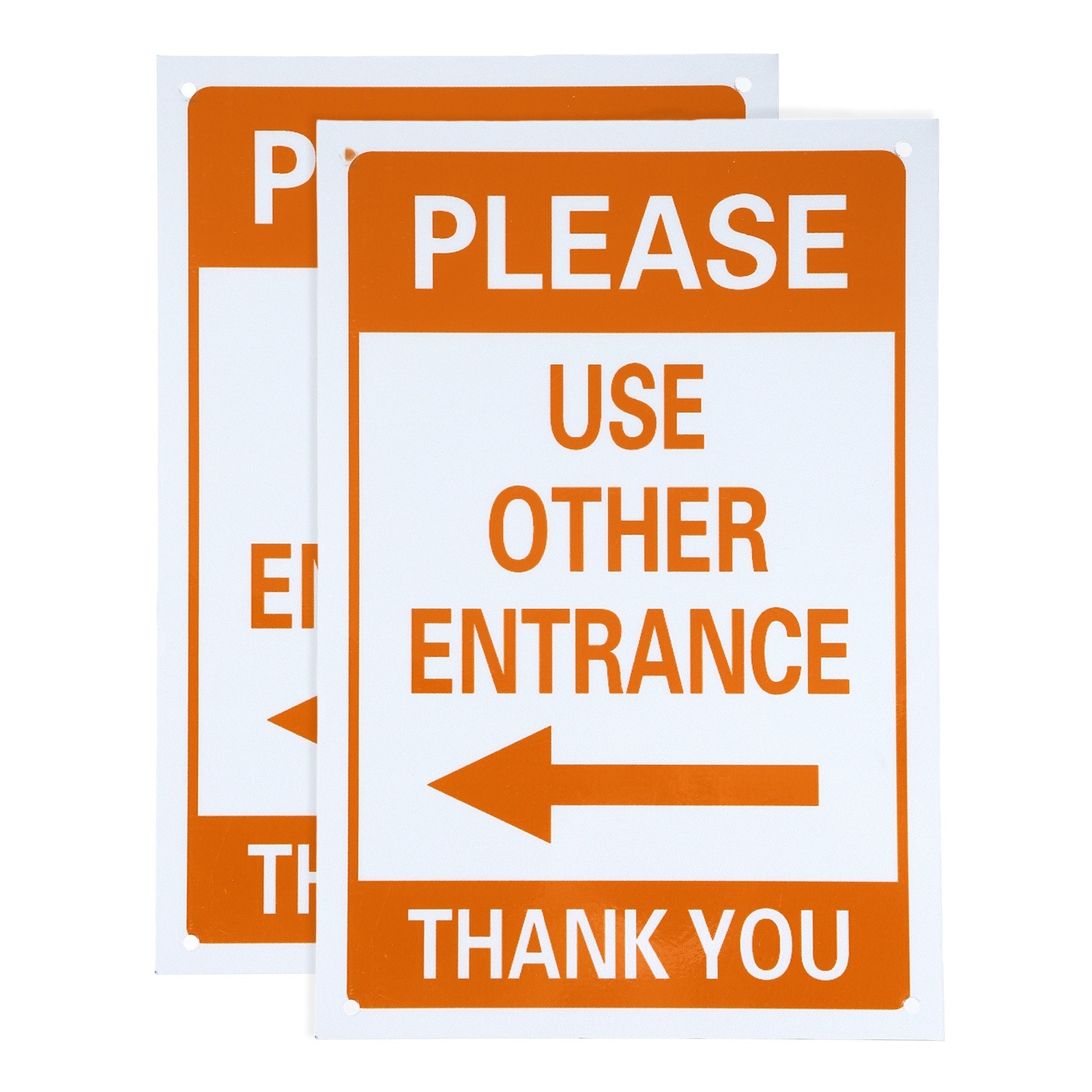 2Pcs Please Use Other Entrance Thank You Sign, Orange Yellow on Dark White(Left)