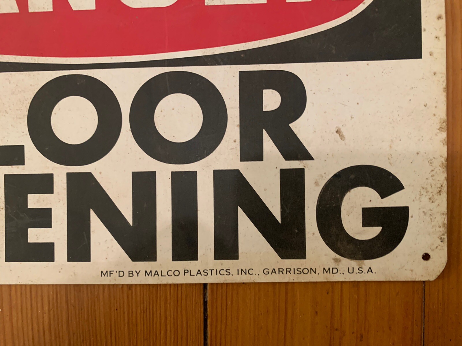 HEAVY DUTY THIN PLASTIC WARNING SIGN DANGER FLOOR OPENING 1972 VINTAGE MAN CAVE