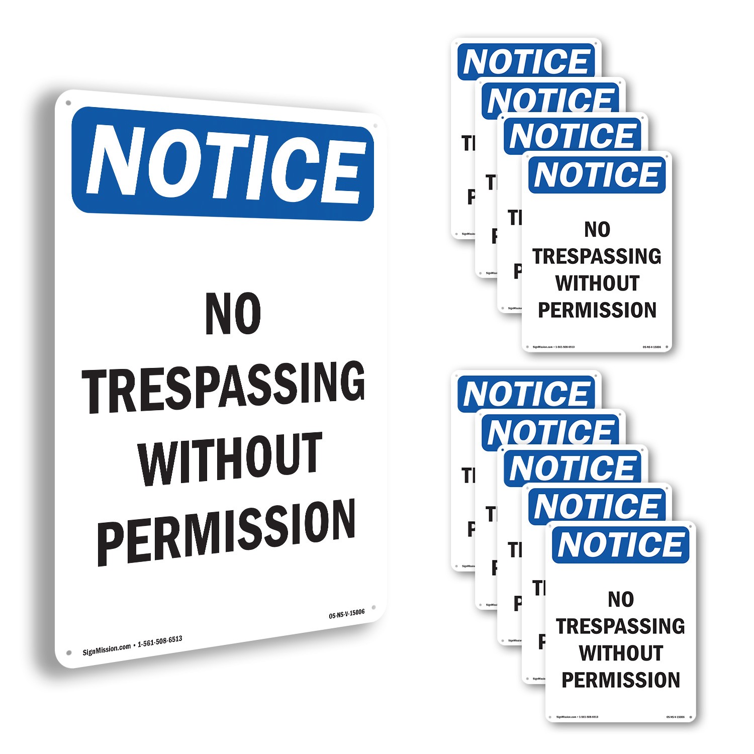 No Trespassing Without Permission OSHA Notice Sign Metal, Decal – 5 or 10 Pack