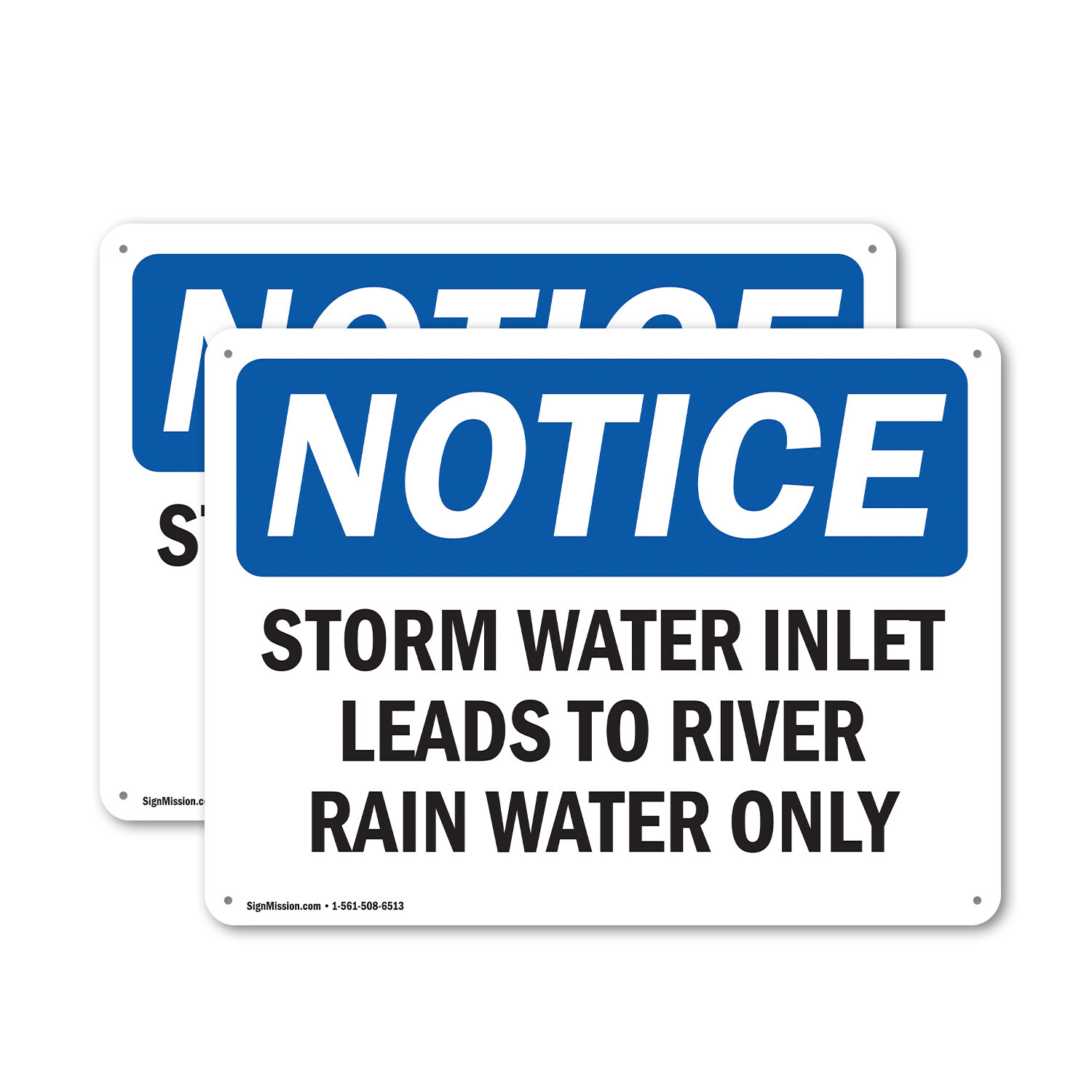 (2 Pack) Storm Water Inlet Leads To River Rain Water Only OSHA Notice Sign Decal