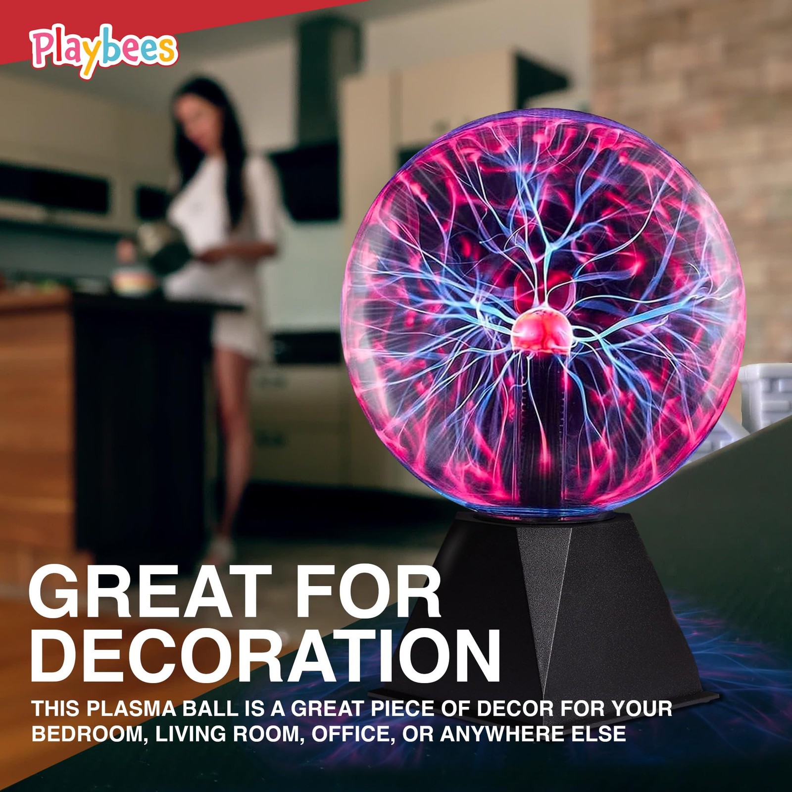 Playbees Red Plasma Ball – 7 Inch – Tesla Coil Bulb Static Electricity in