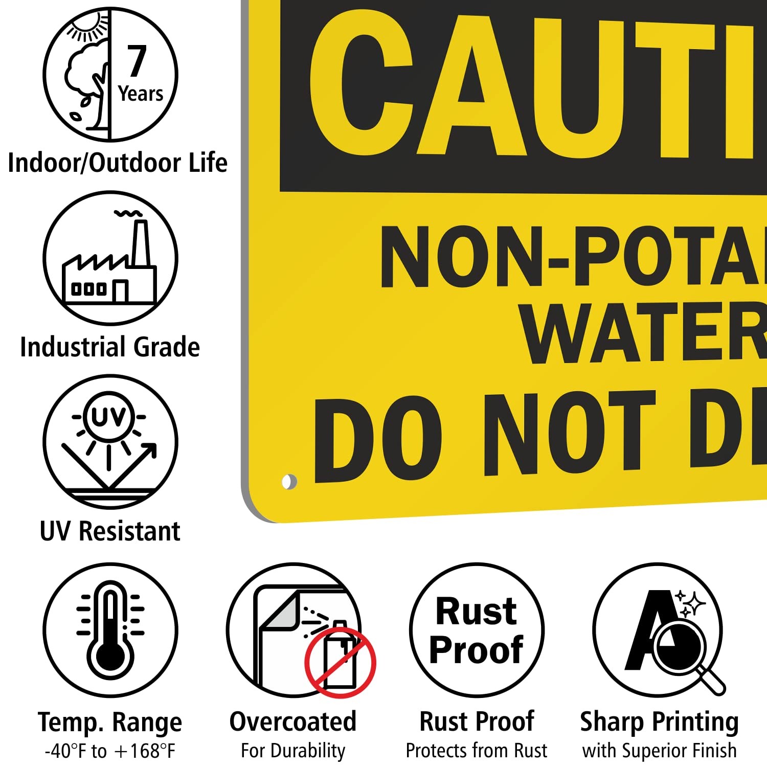 – S-2835-AL-10 “Caution – Non-Potable Water Do Not Drink” Sign | 7″ x 10″ Alu…