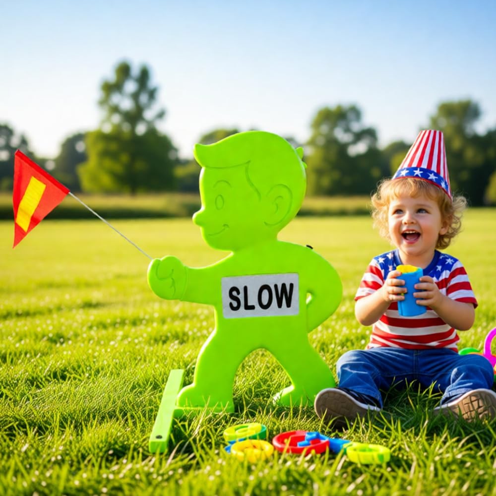 31 Inch Green Caution Kid Alert Slow Down Kids At Play Sign Reflective
