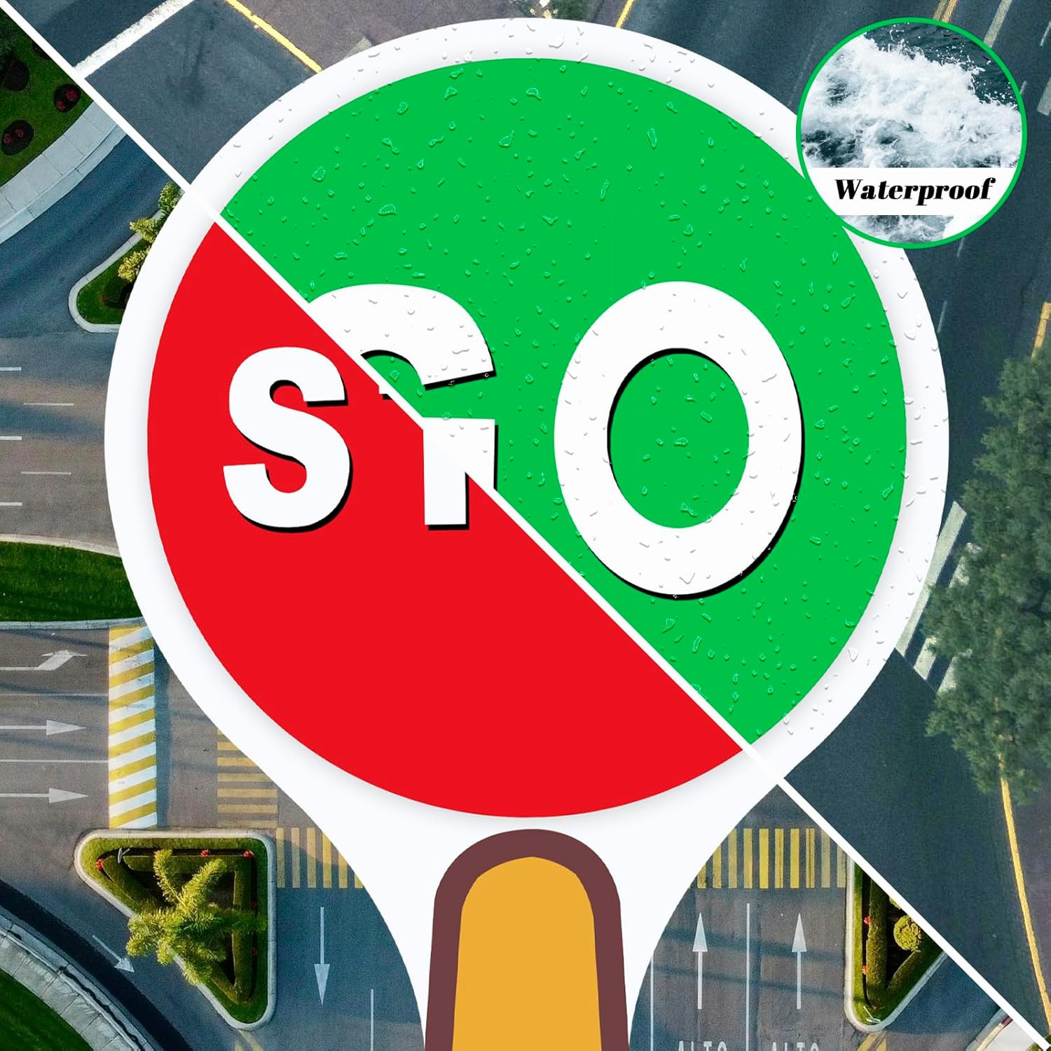 4 PCS Double Sided Stop Sign Handheld Children Red and Green Traffic Sign Lights