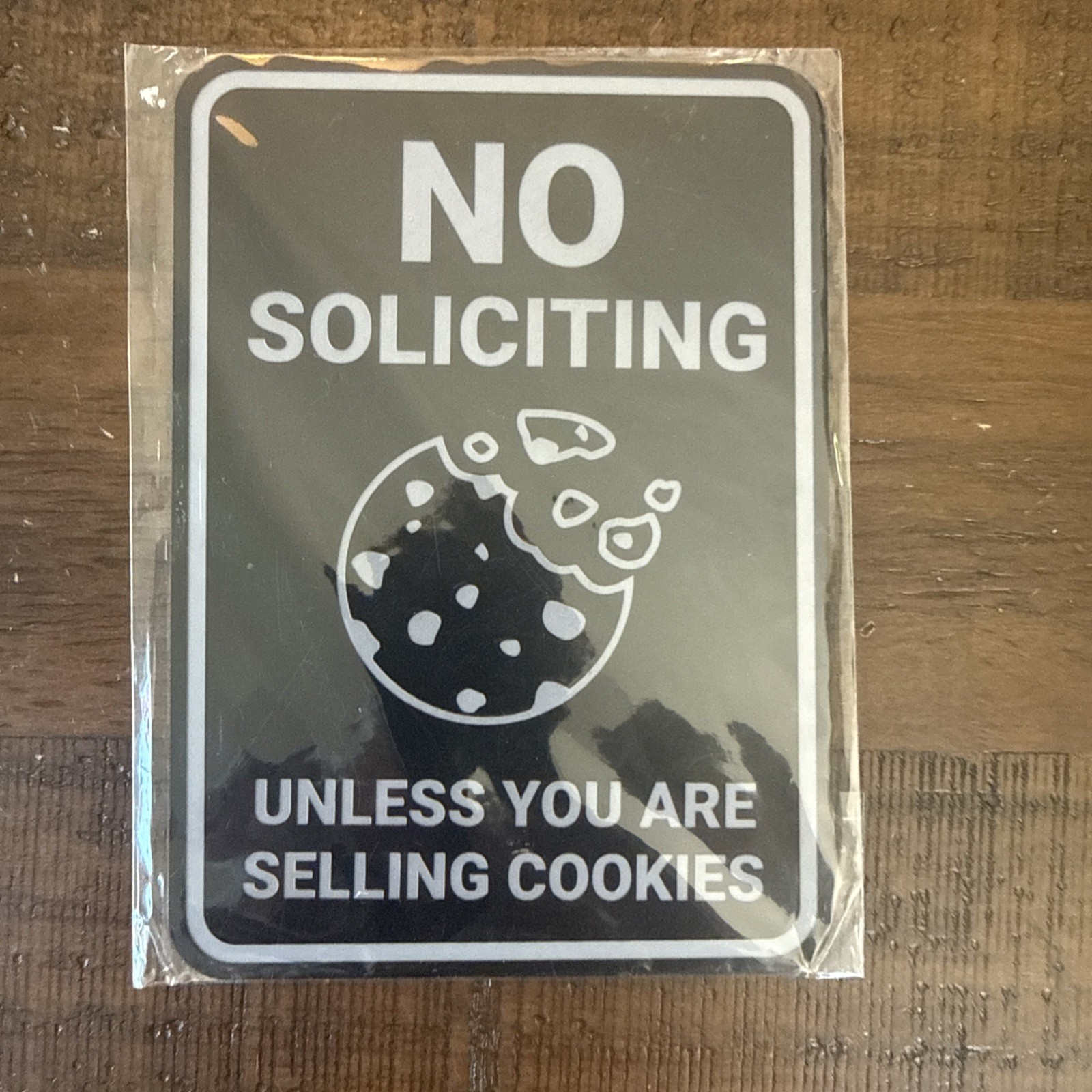 Portrait Round No Soliciting Unless You Are Selling Cookies Sign 5″ X 7″ Black