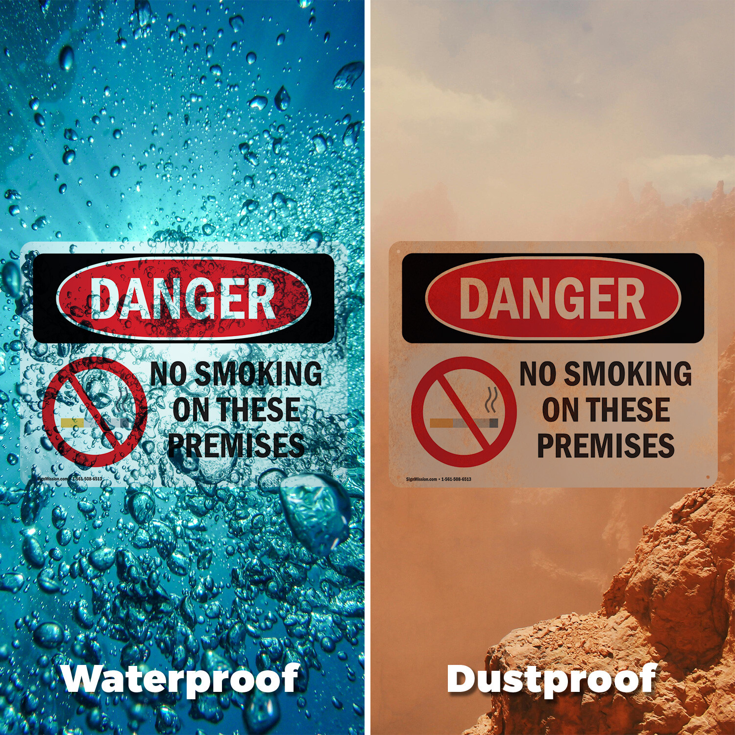 (2 Pack) No Smoking On These Premises OSHA Danger Sign Decal Metal Plastic