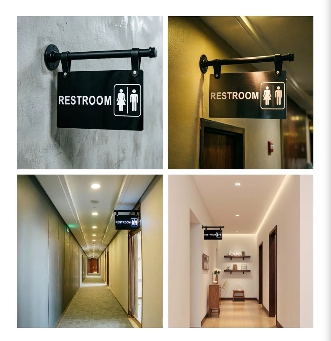Wall-Mounted hanging bathroom sign double Sided-Black ( Home or Office)