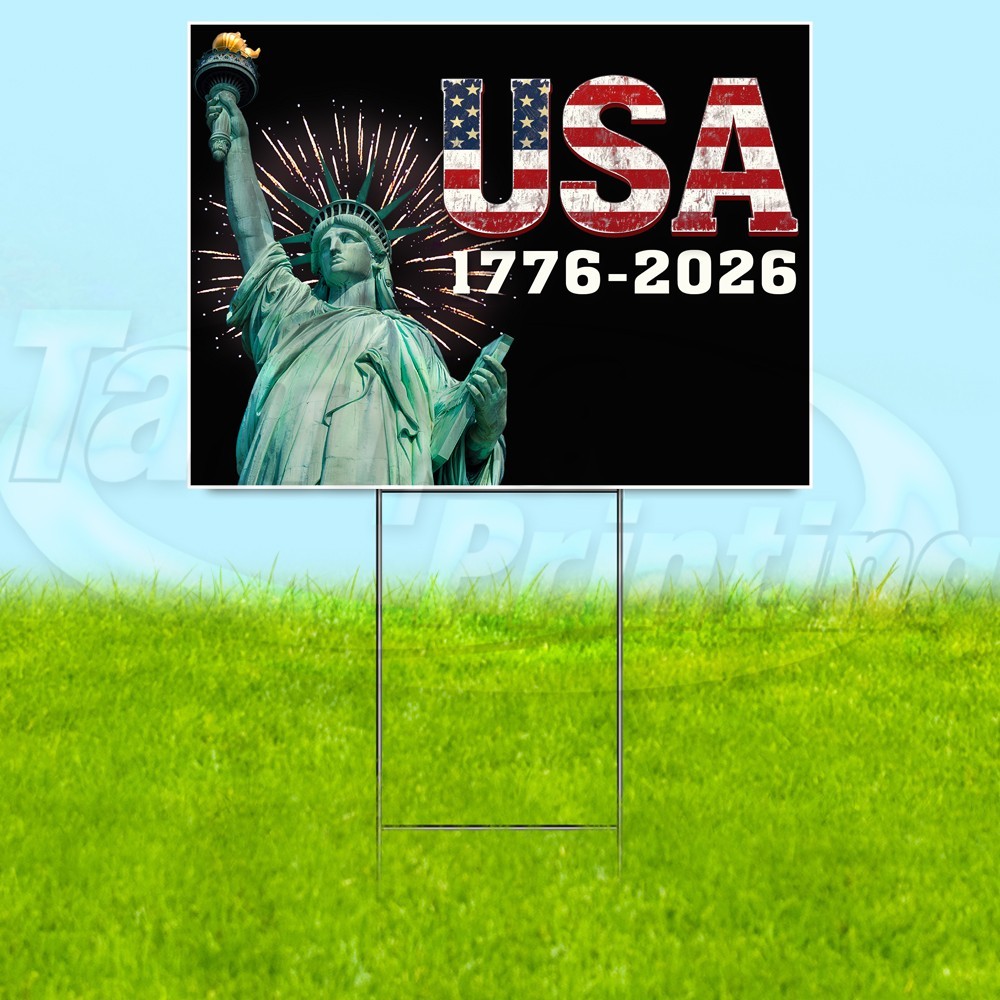 USA 1776-2026 18×24 Yard Sign America Plastic Corrugated WITH STAKE USA YS08129