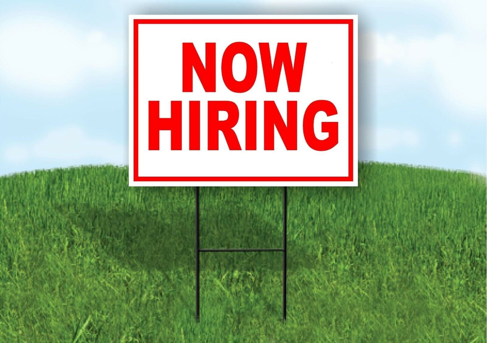 NOW HIRING RED Yard Sign Road with Stand LAWN POSTER