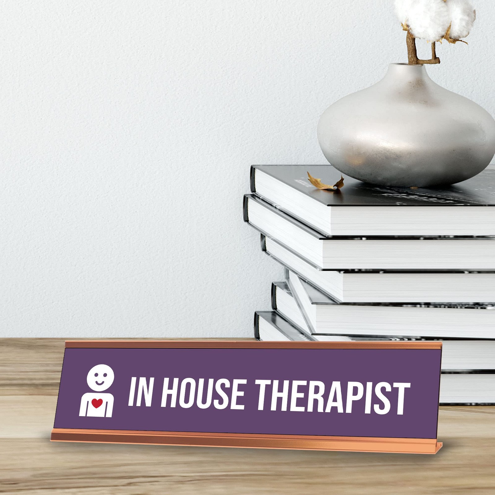 In House Therapist, Purple Rose Gold Frame, Desk Sign (2 x 8″)