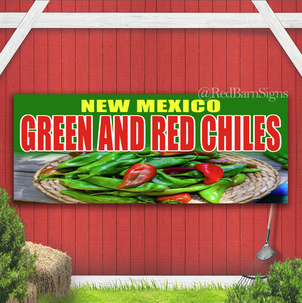 New Mexico Green and Red Chiles Indoor Outdoor Banner Sign with grommets