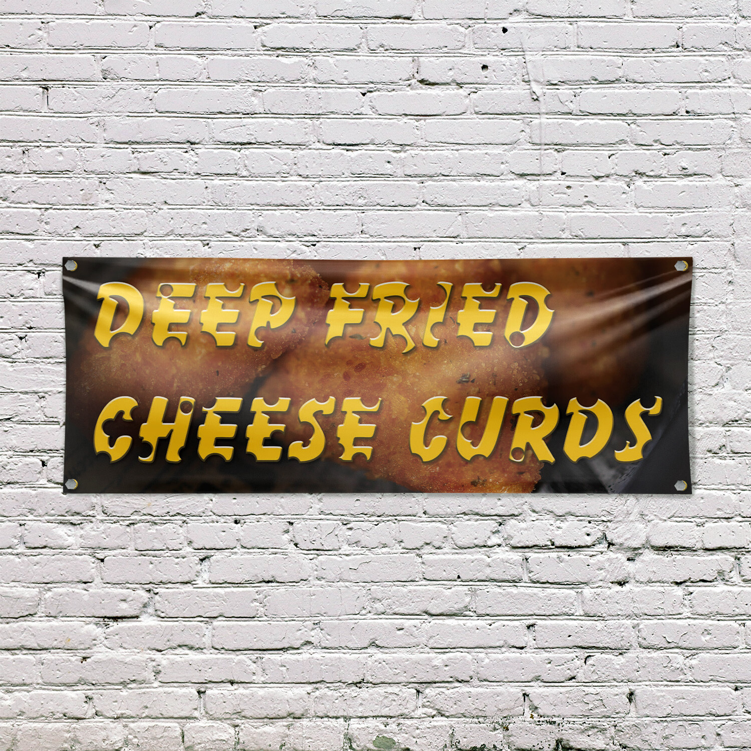 Deep Fried Cheese Curds Vinyl Banner Sign with Metal Grommets Heavy-Duty