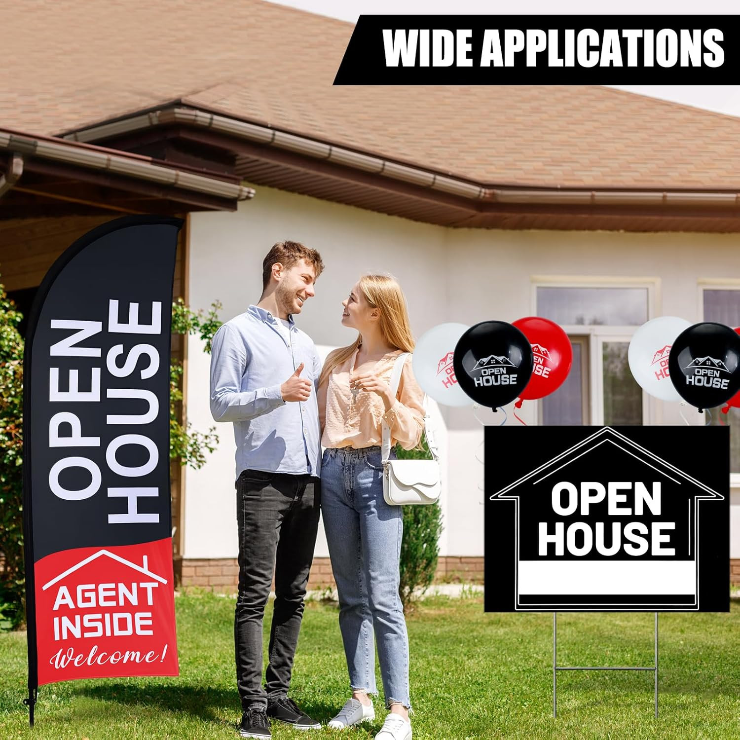 Open House Sign Set – 36 Pcs with Flags, Arrows, Balloons & Stakes