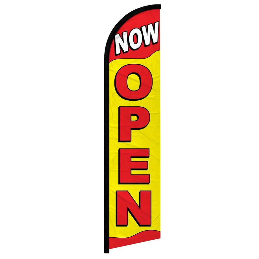 Now Open (Red/Yellow) Windless Advertising Open Banner Flag for Businesses