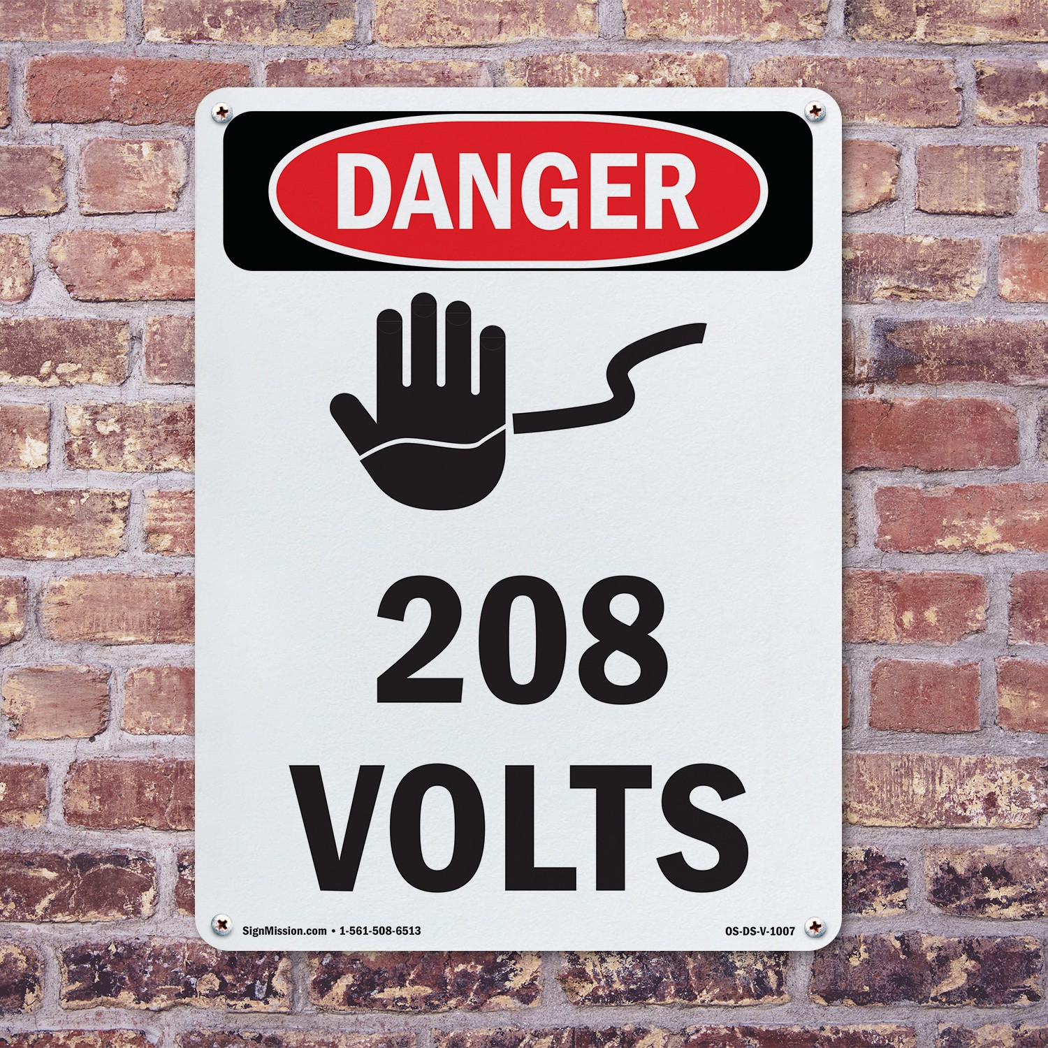 208 Volts OSHA Danger Sign Metal, Plastic, Or Decal – 5 or 10 Pack