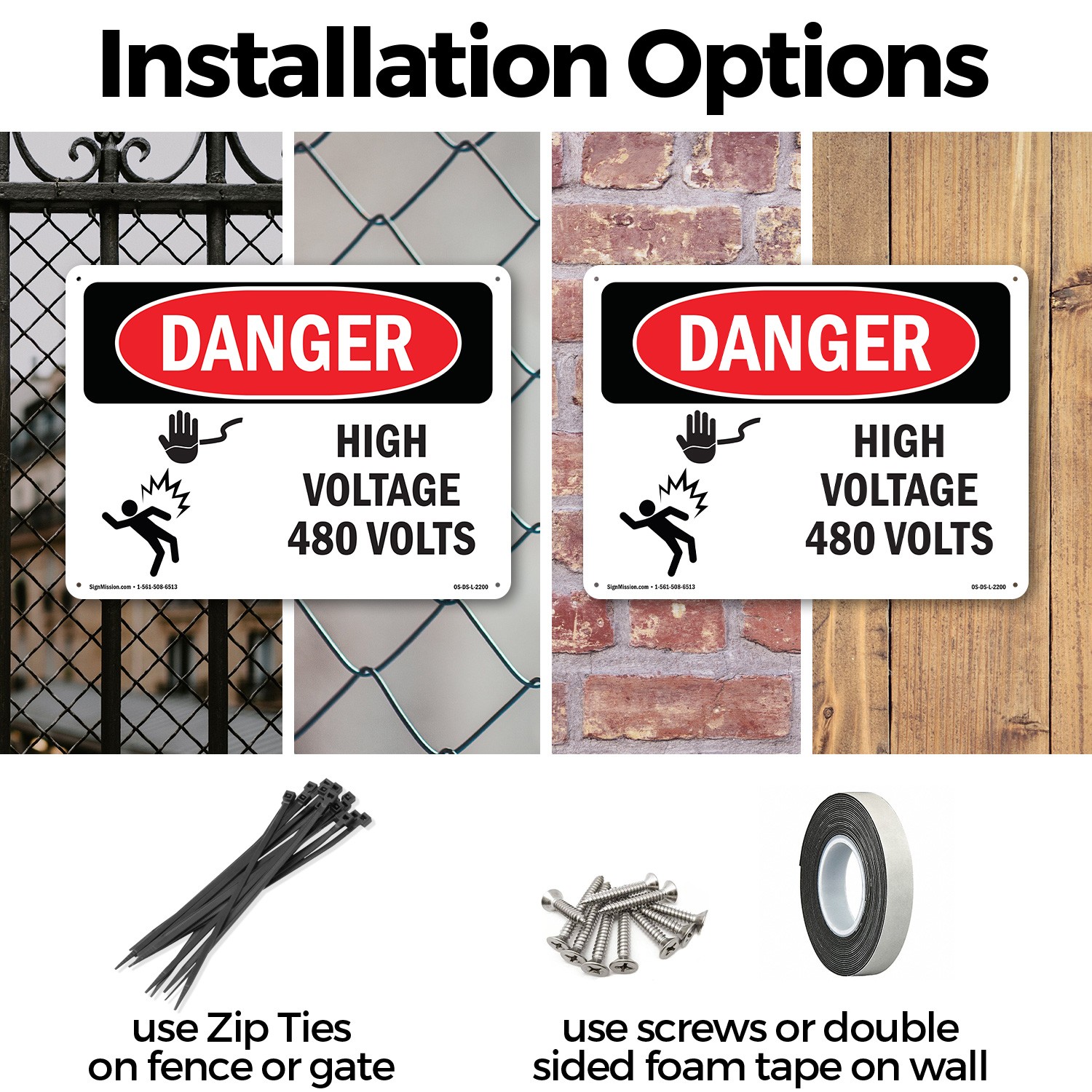 High Voltage 480 Volts OSHA Danger Sign Metal, Plastic, Or Decal – 5 or 10 Pack