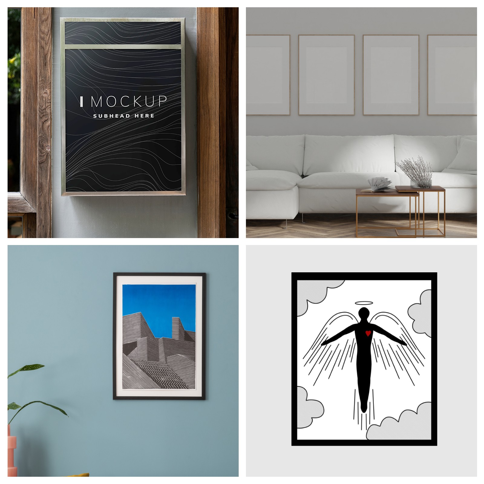 6pcs Self Adhesive Magnetic Wall Sign Holder, 4″x6″ Frame Display,Black