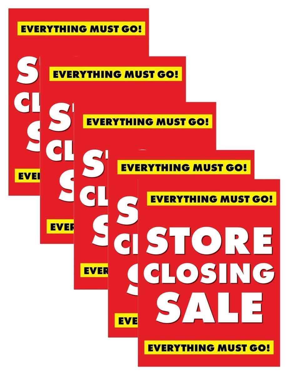 Store Closing Sale | Retail Window Display Sign | 18″W x 24″H | 5 Pack