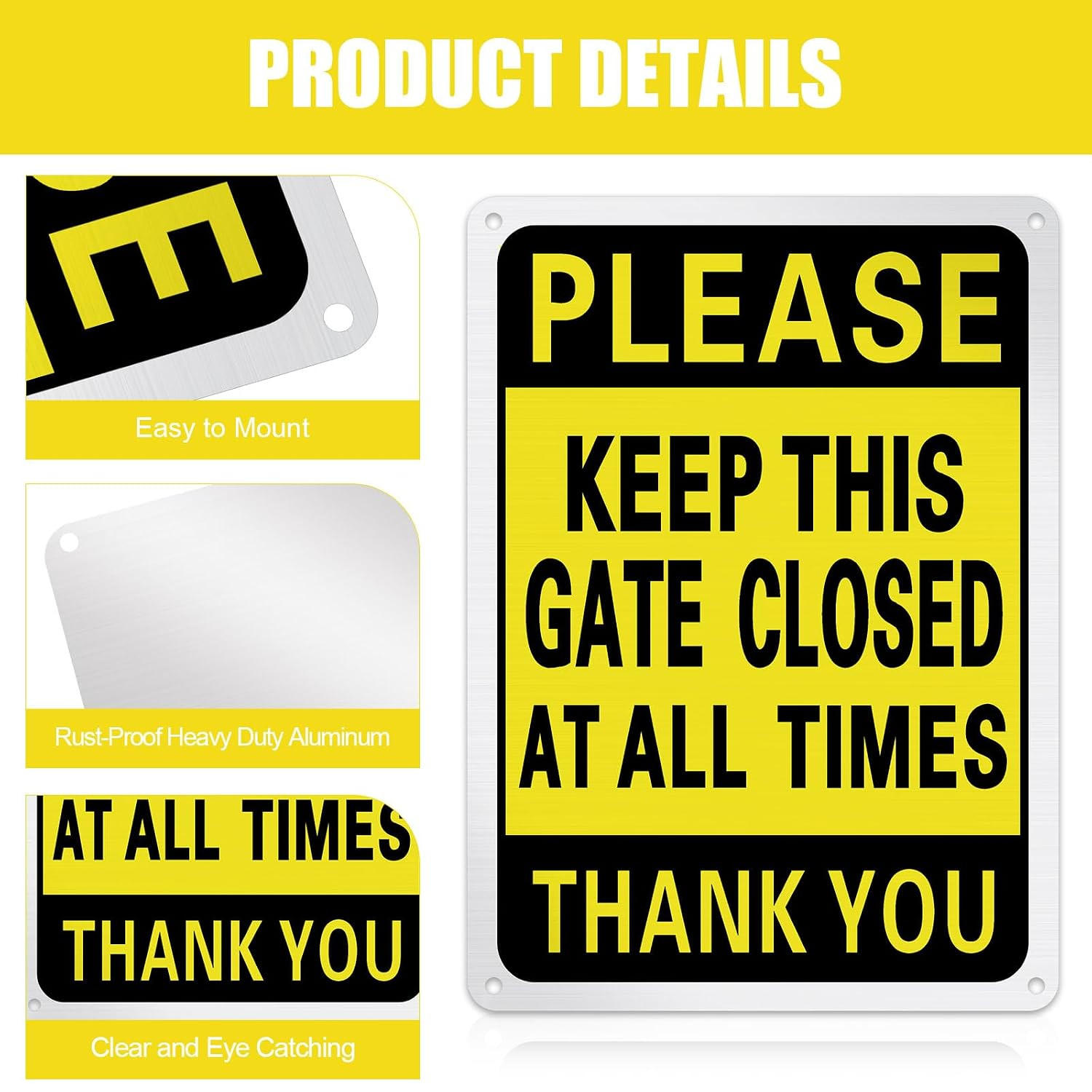 4 Pcs Please Keep This Gate Closed Sign 10×7 Weatherproof Metal Gate Closed Sign