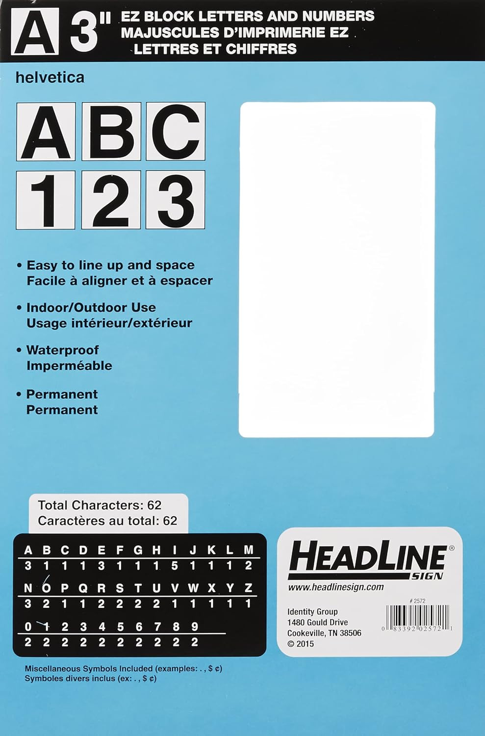 Sign 2572 Stick-On EZ Block Letters and Numbers, Black on White, 3-Inch, Made in