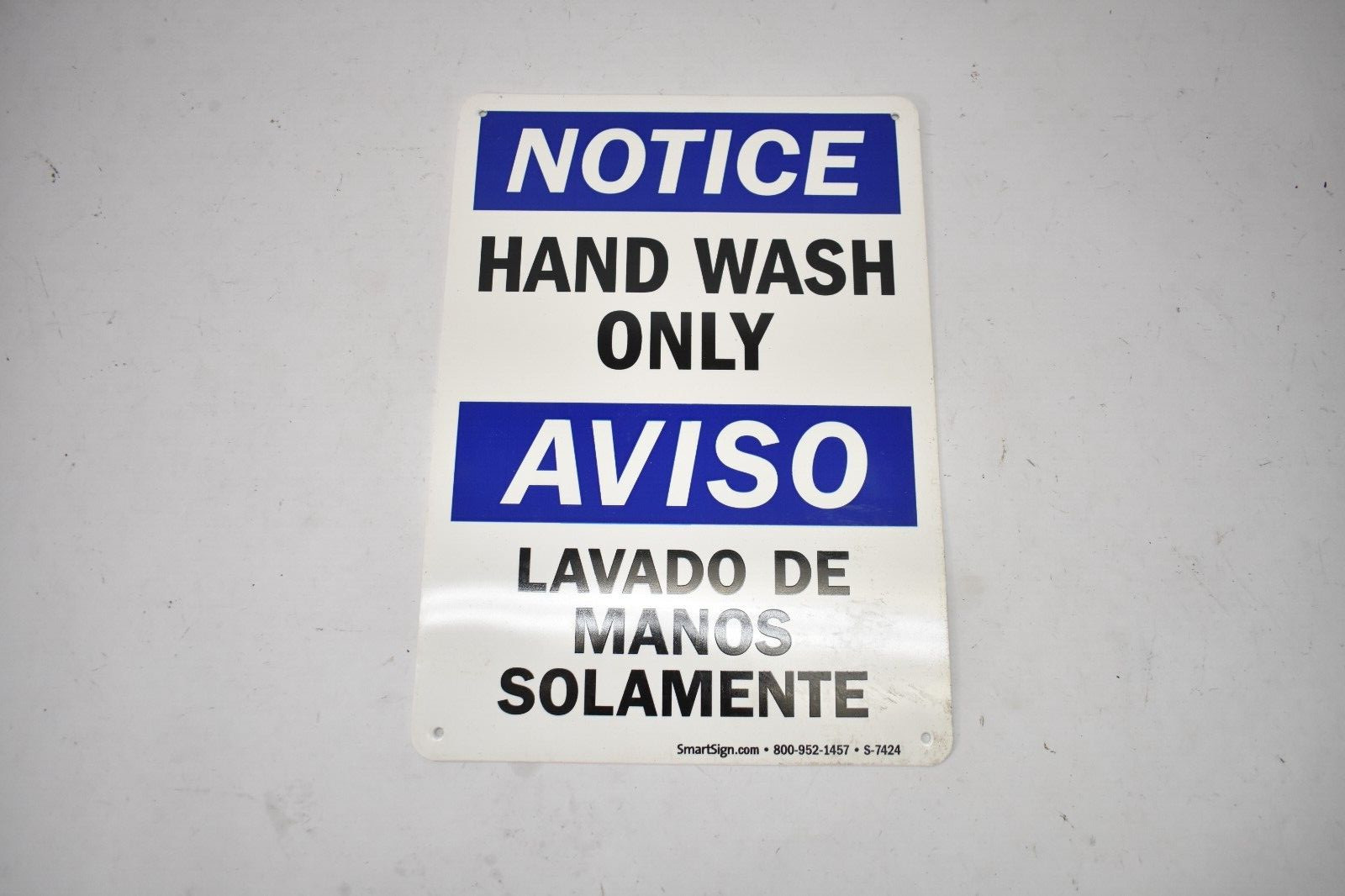 Lot of 7 SmartSign Plastic Hand Wash ONly Signs Bilingual 14″ x 10″ Blue/White
