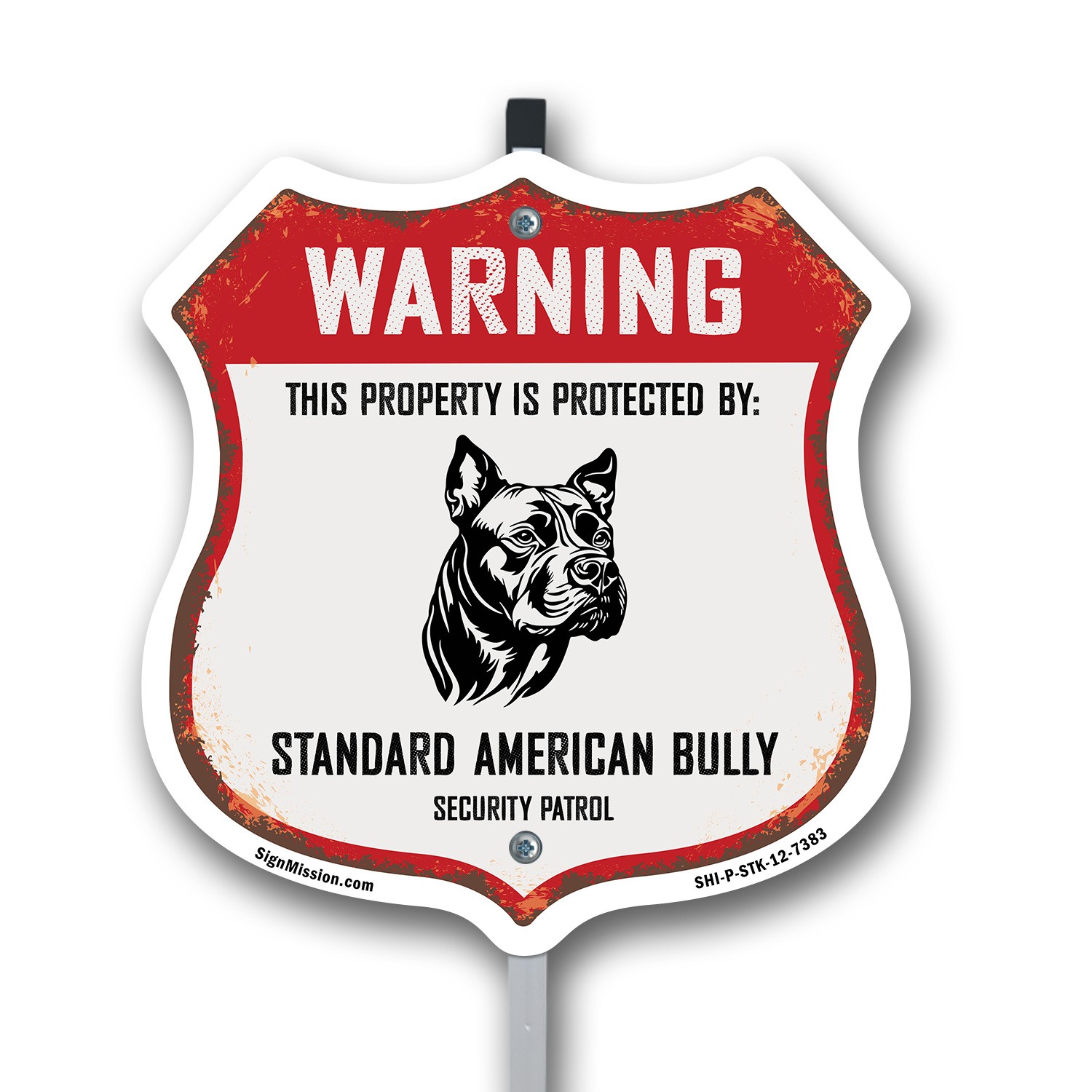 Warning Property Protected by Standard American Bully Ma Shield Sign With Stake