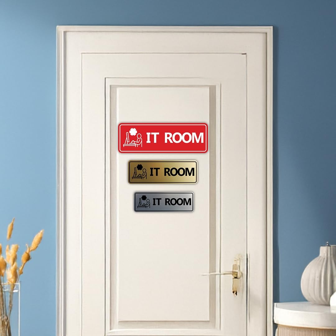 Standard IT Room Sign Brushed Silver Large Office Business Plaque Door Wall