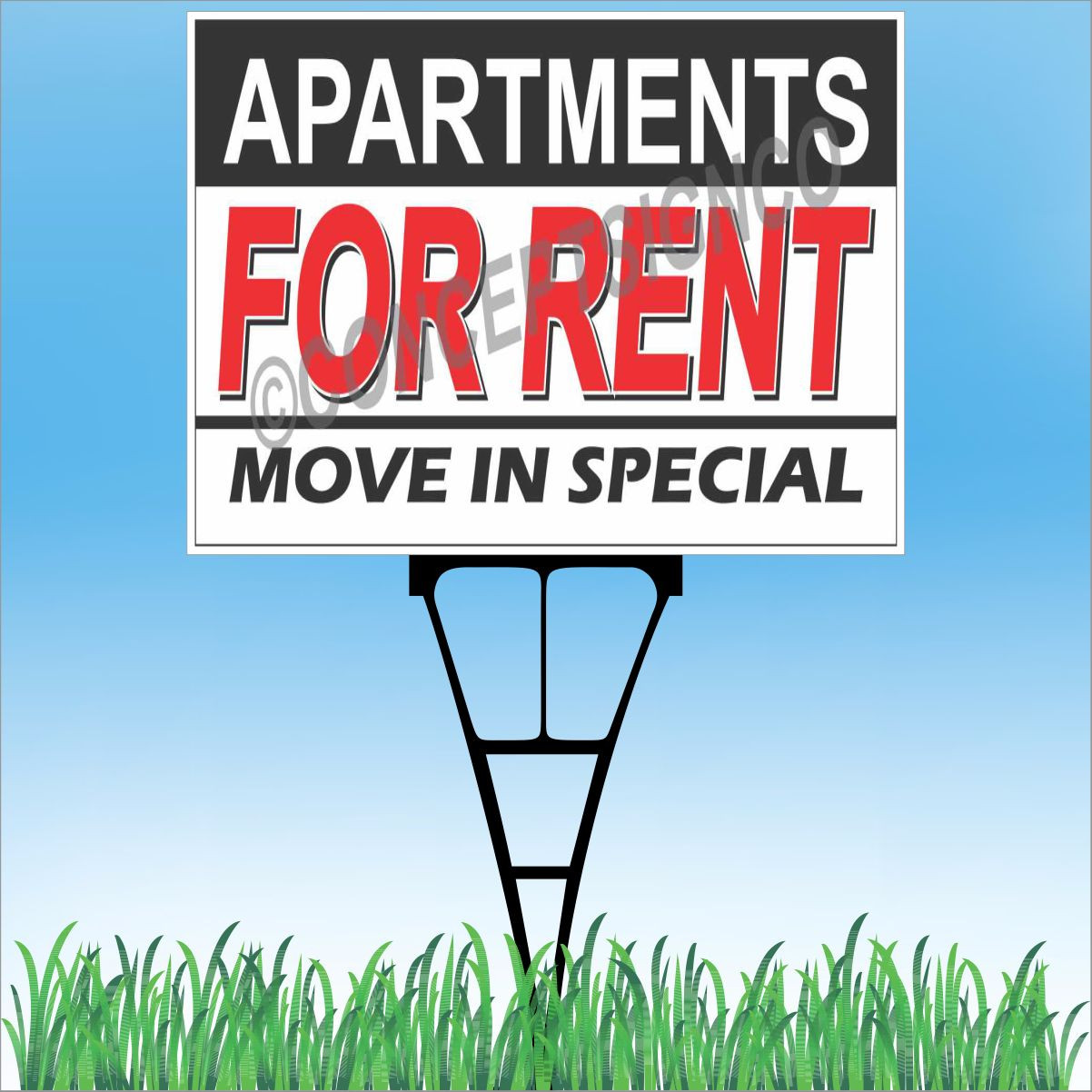 18″x24″ APARTMENTS FOR RENT Outdoor Yard Sign & Stake Lawn Move In Special Lease
